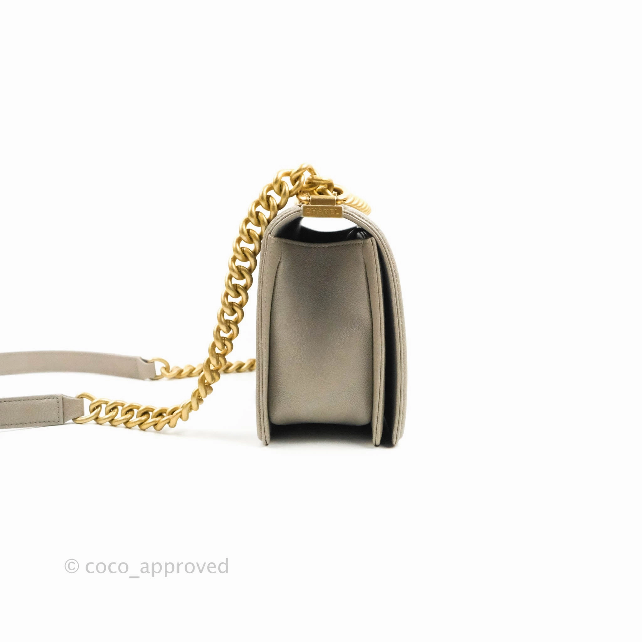 Chanel Quilted Medium Boy Grey Caviar Aged Gold Hardware