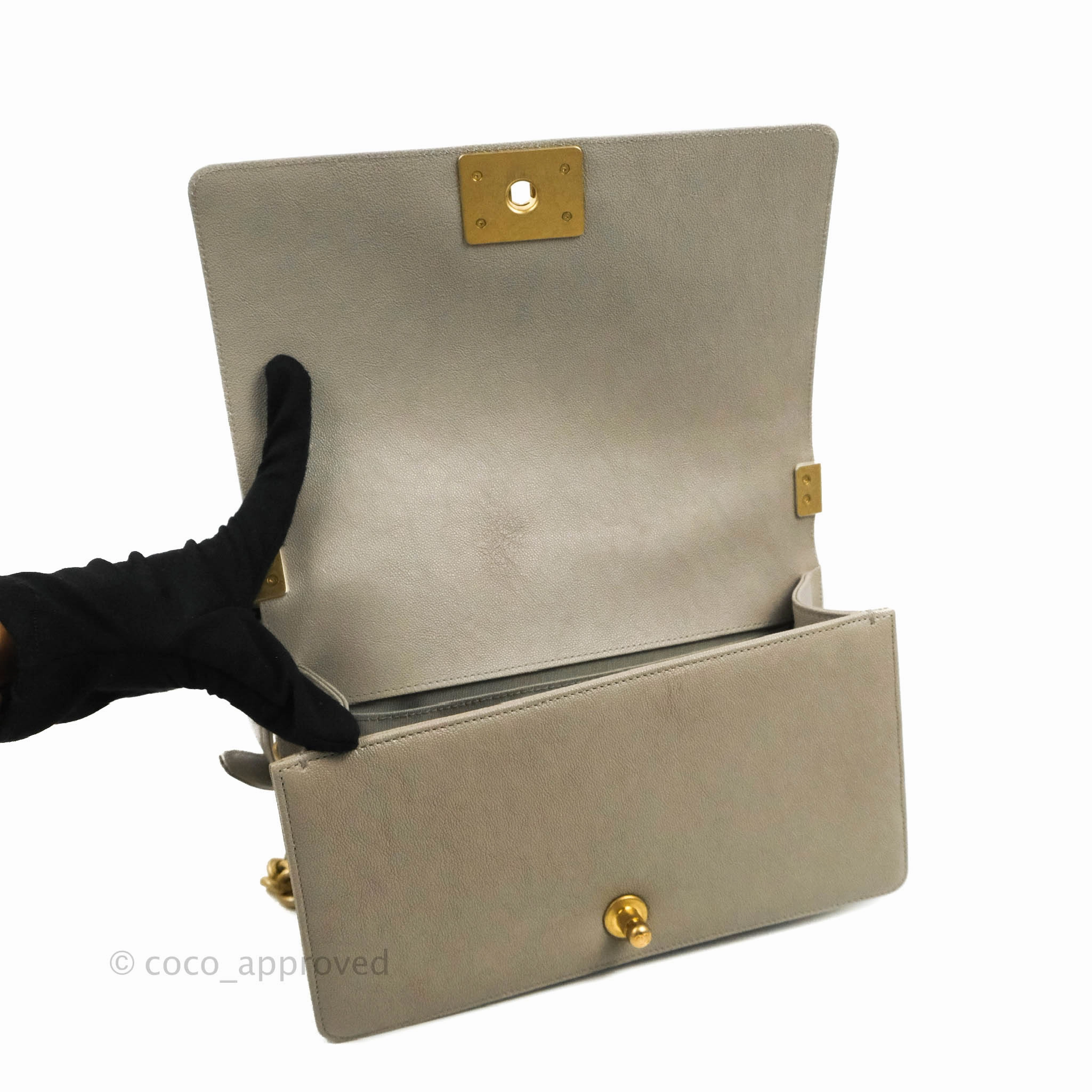 Chanel Quilted Medium Boy Grey Caviar Aged Gold Hardware