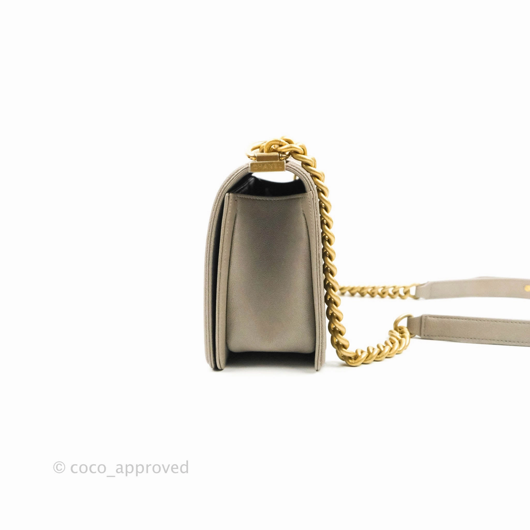 Chanel Quilted Medium Boy Grey Caviar Aged Gold Hardware
