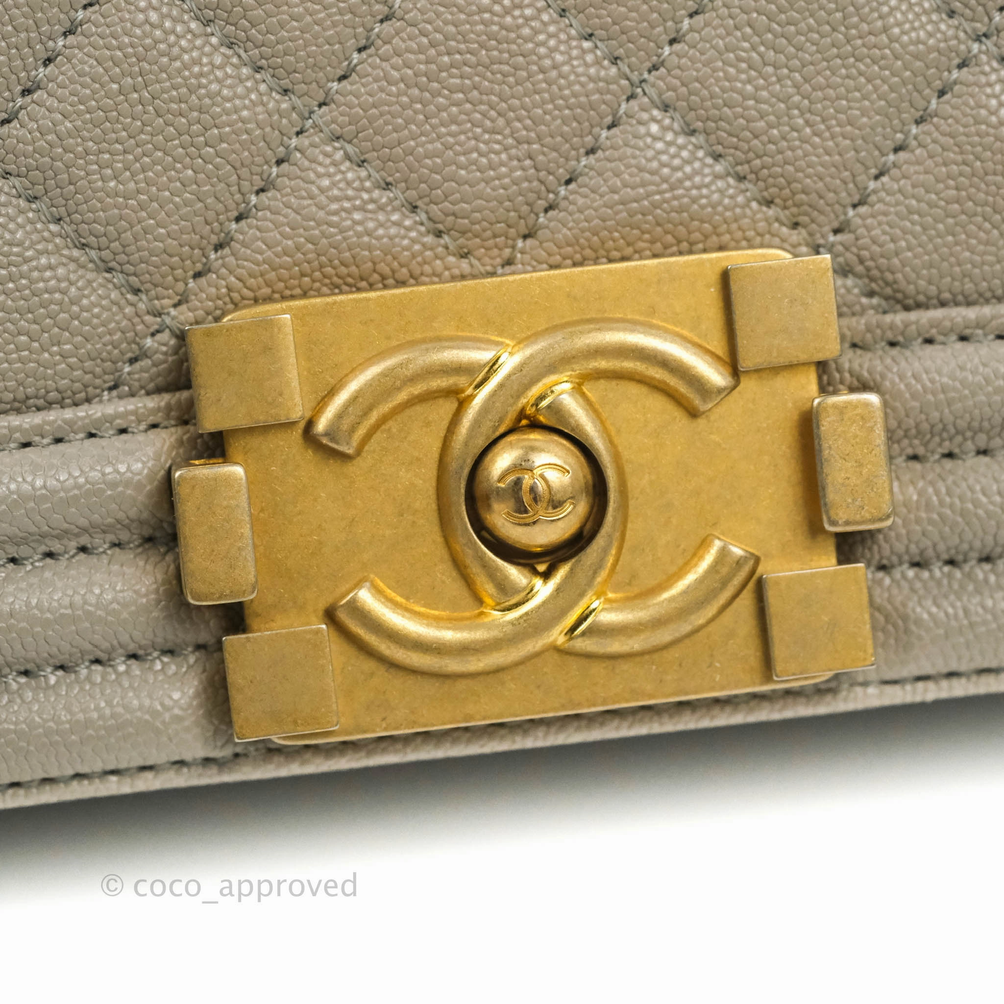 Chanel Quilted Medium Boy Grey Caviar Aged Gold Hardware