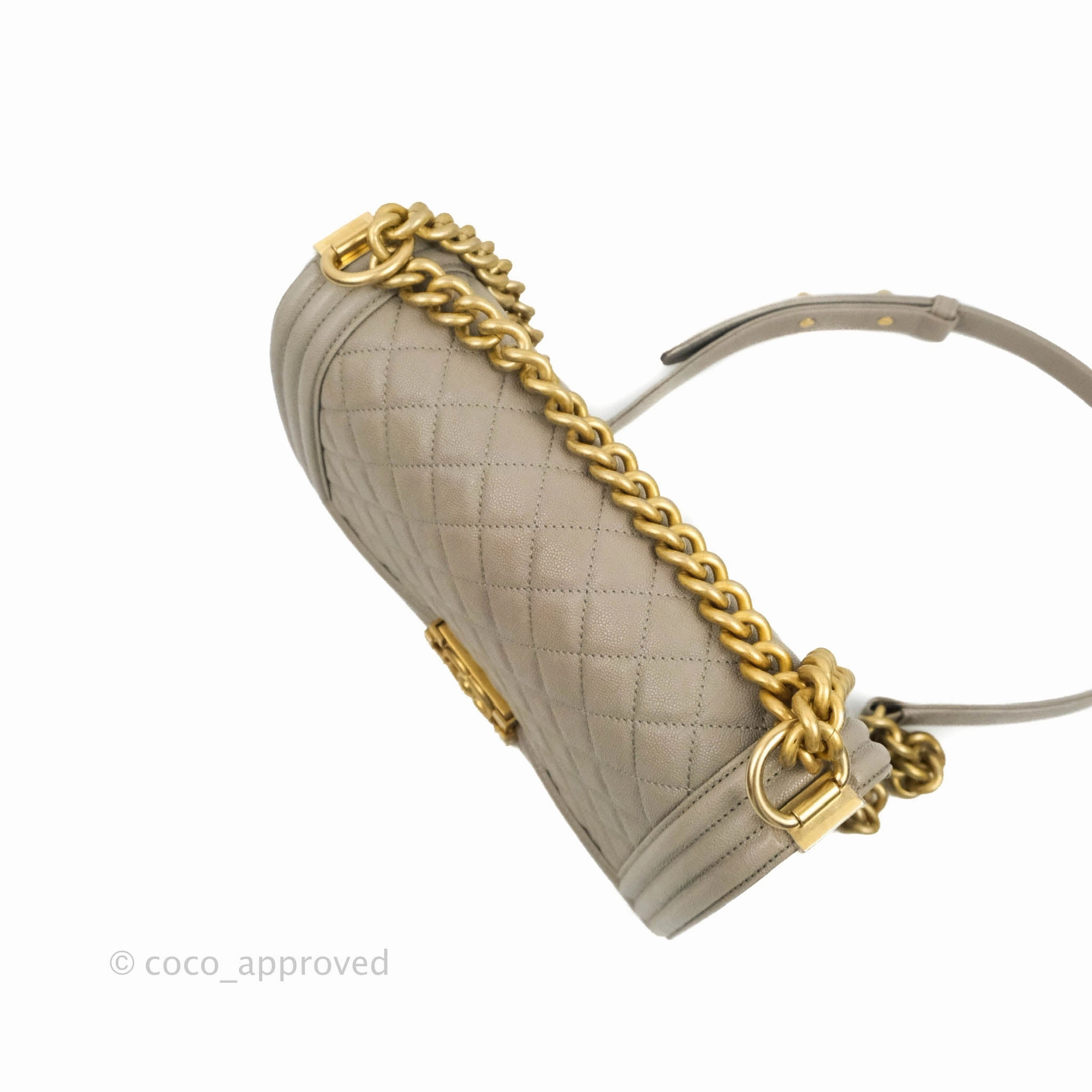Chanel Quilted Medium Boy Grey Caviar Aged Gold Hardware