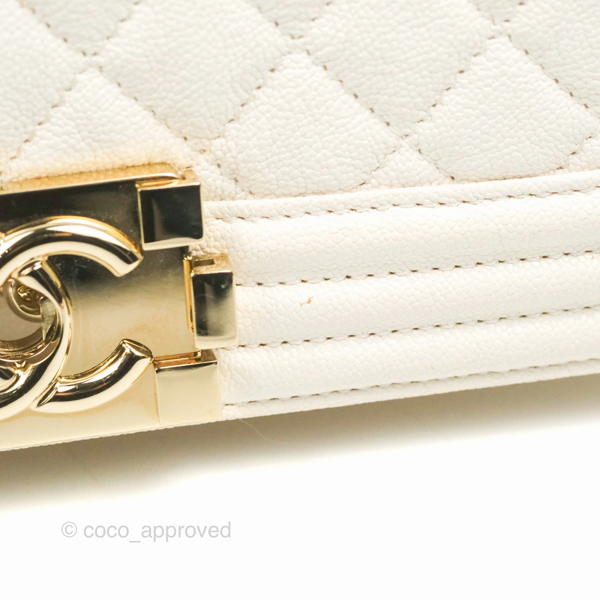 Chanel Quilted Medium Boy Ivory Caviar Gold Hardware