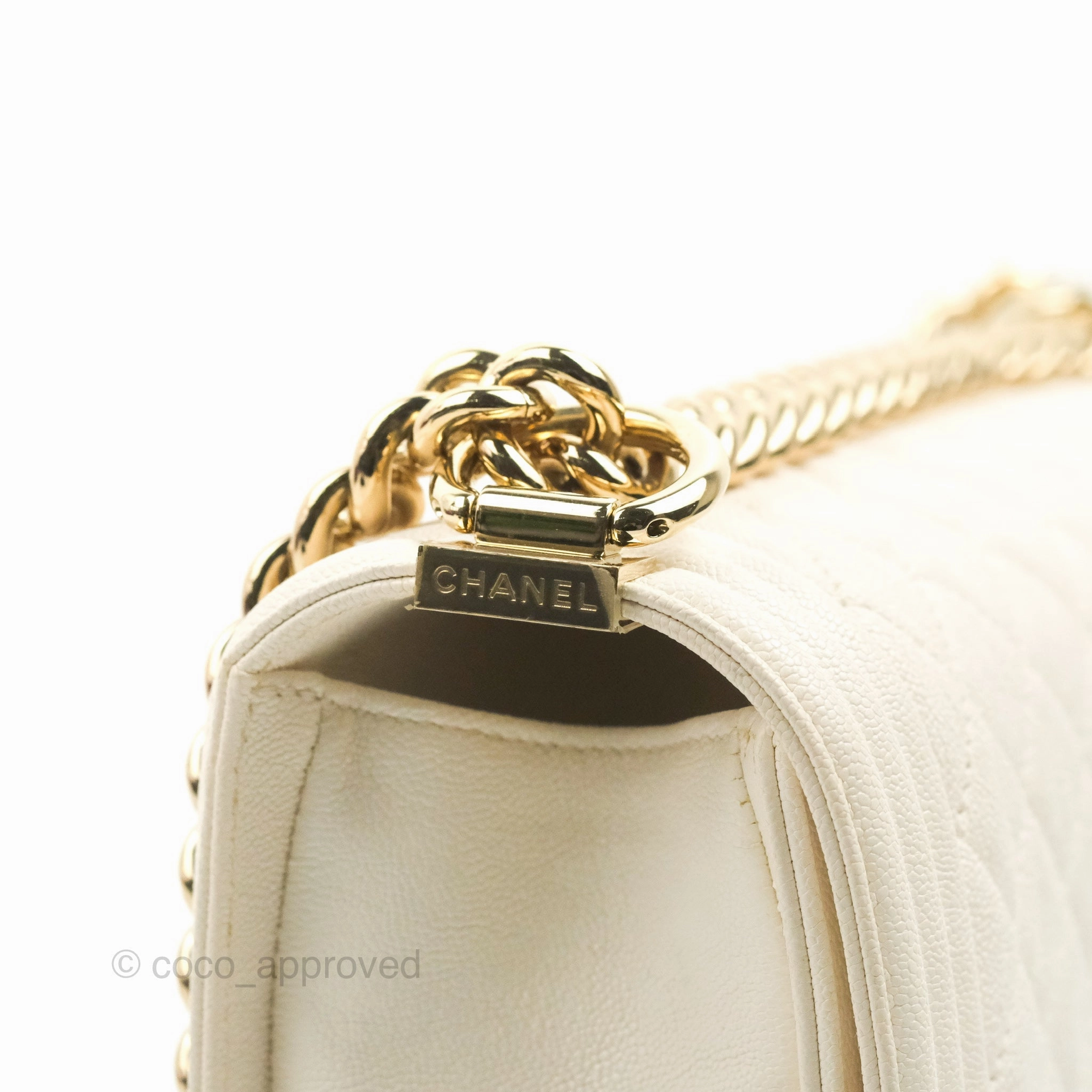 Chanel Quilted Medium Boy Ivory Caviar Gold Hardware