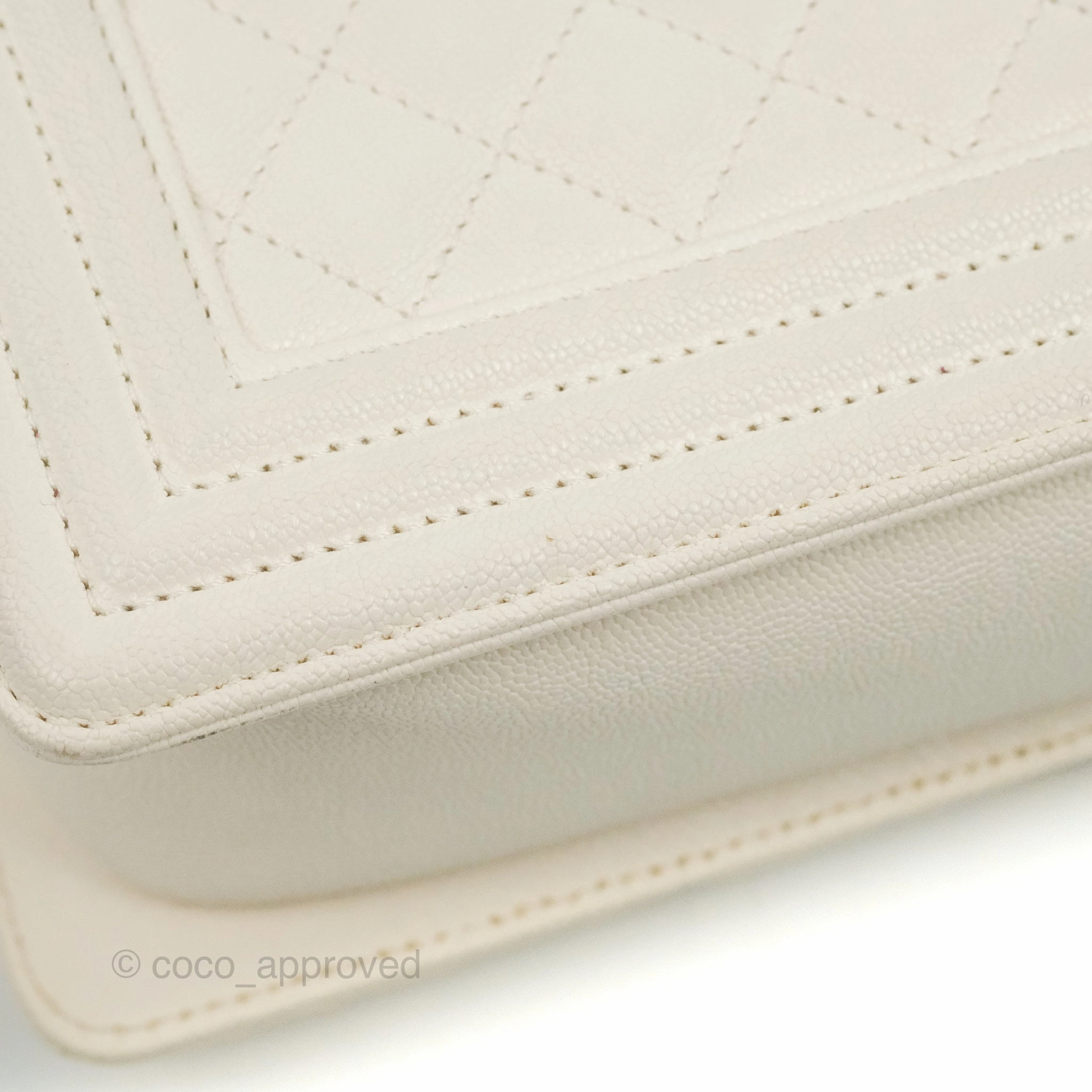 Chanel Quilted Medium Boy Ivory Caviar Gold Hardware