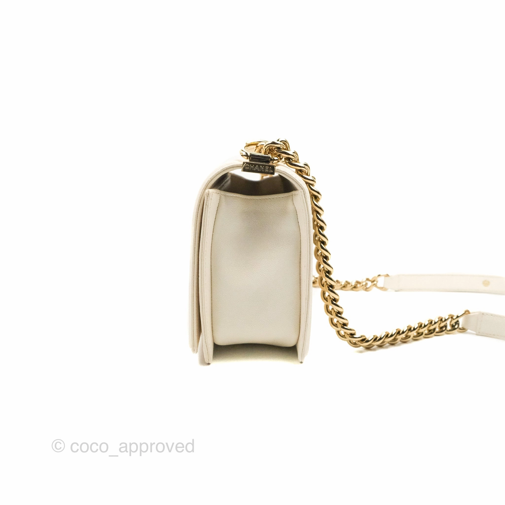 Chanel Quilted Medium Boy Ivory Caviar Gold Hardware