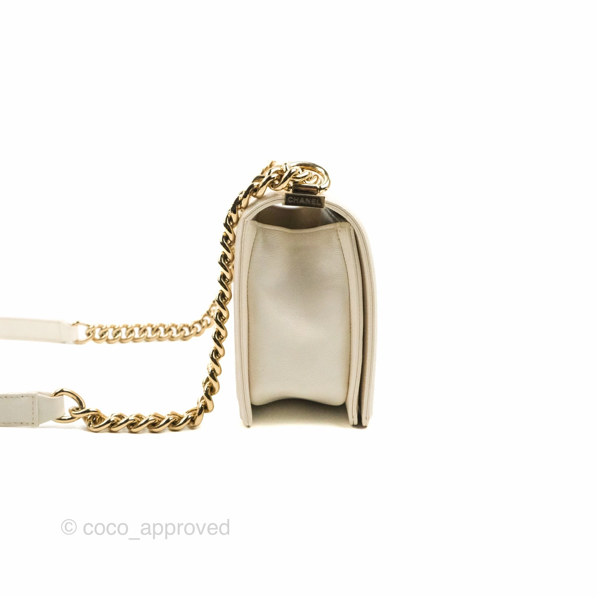 Chanel Quilted Medium Boy Ivory Caviar Gold Hardware