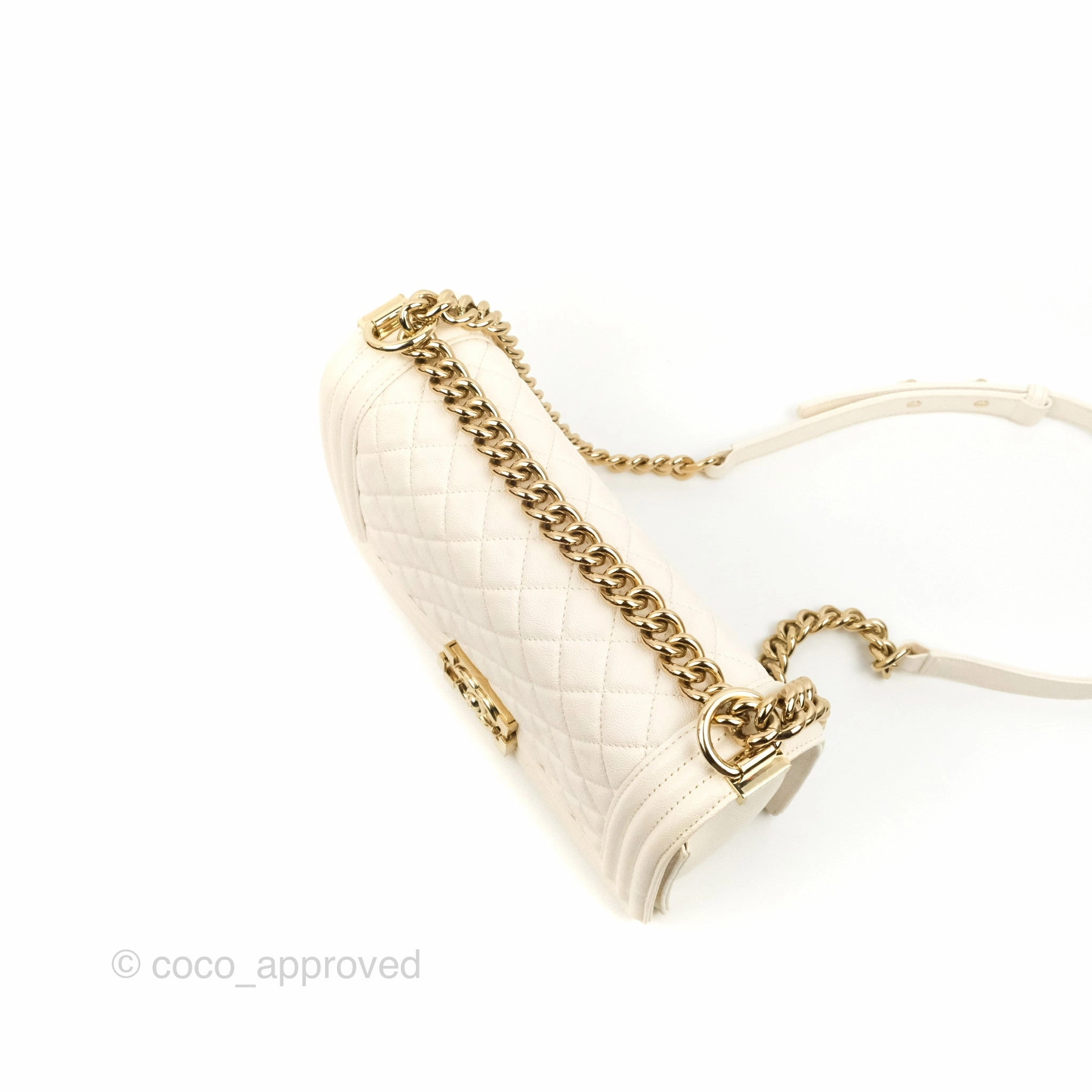 Chanel Quilted Medium Boy Ivory Caviar Gold Hardware