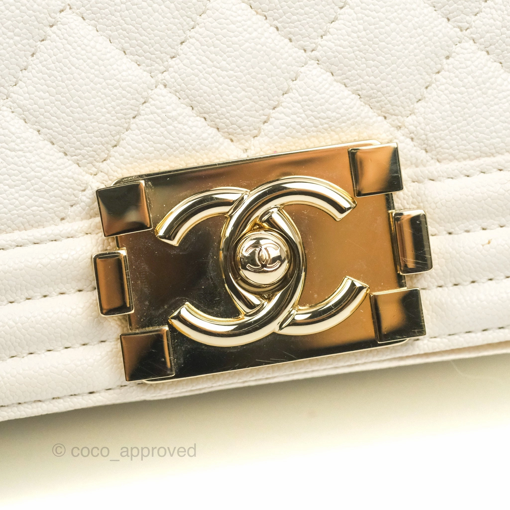 Chanel Quilted Medium Boy Ivory Caviar Gold Hardware