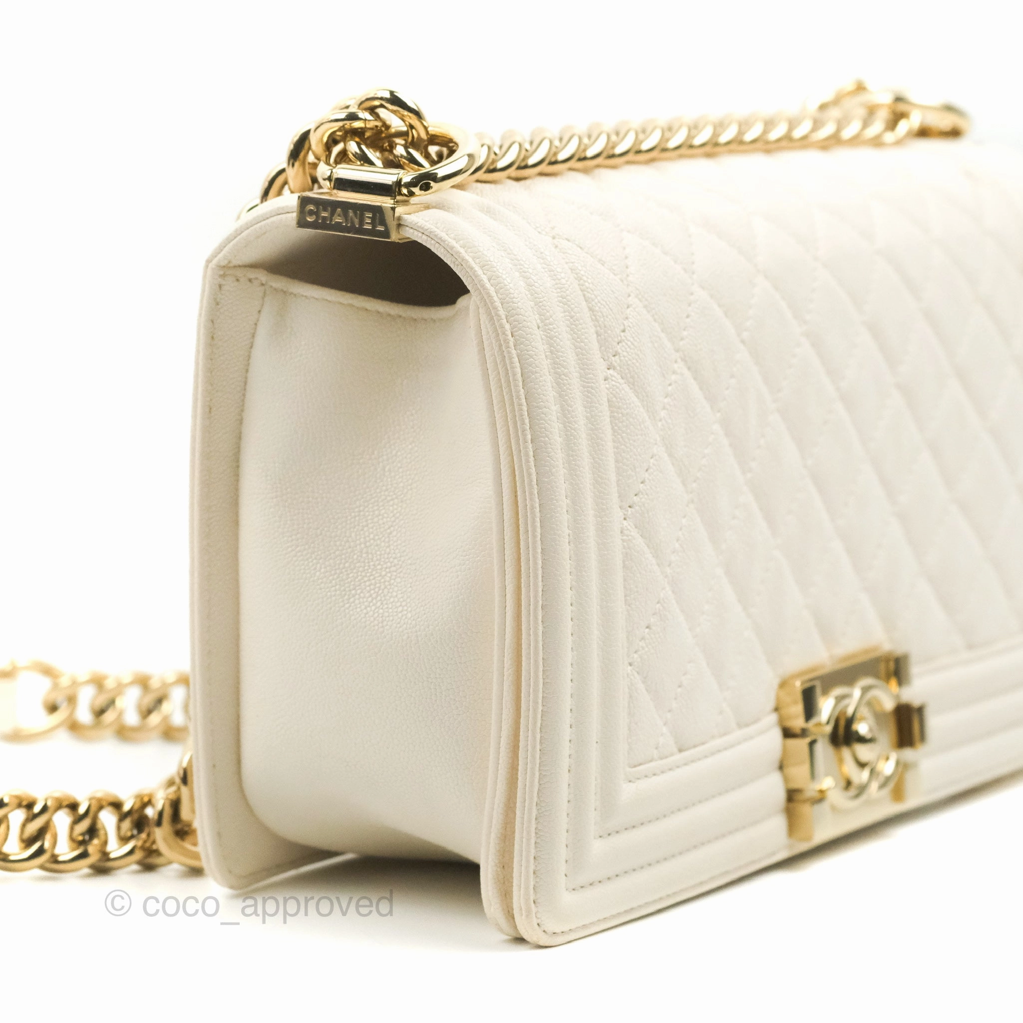 Chanel Quilted Medium Boy Ivory Caviar Gold Hardware