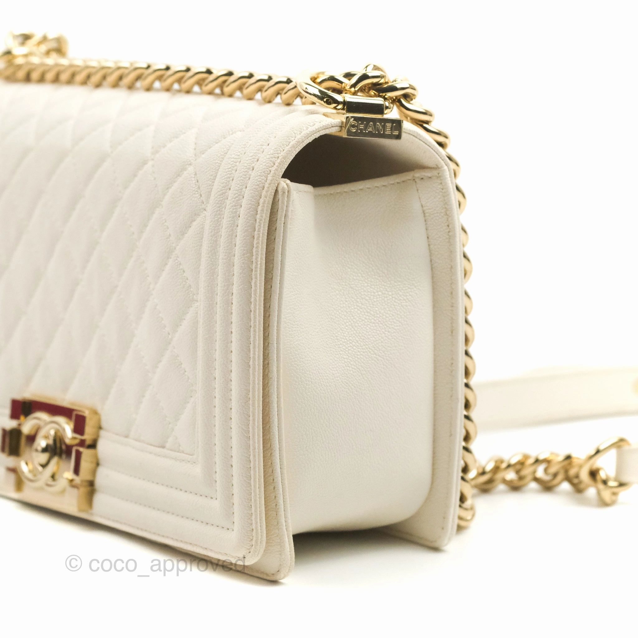 Chanel Quilted Medium Boy Ivory Caviar Gold Hardware