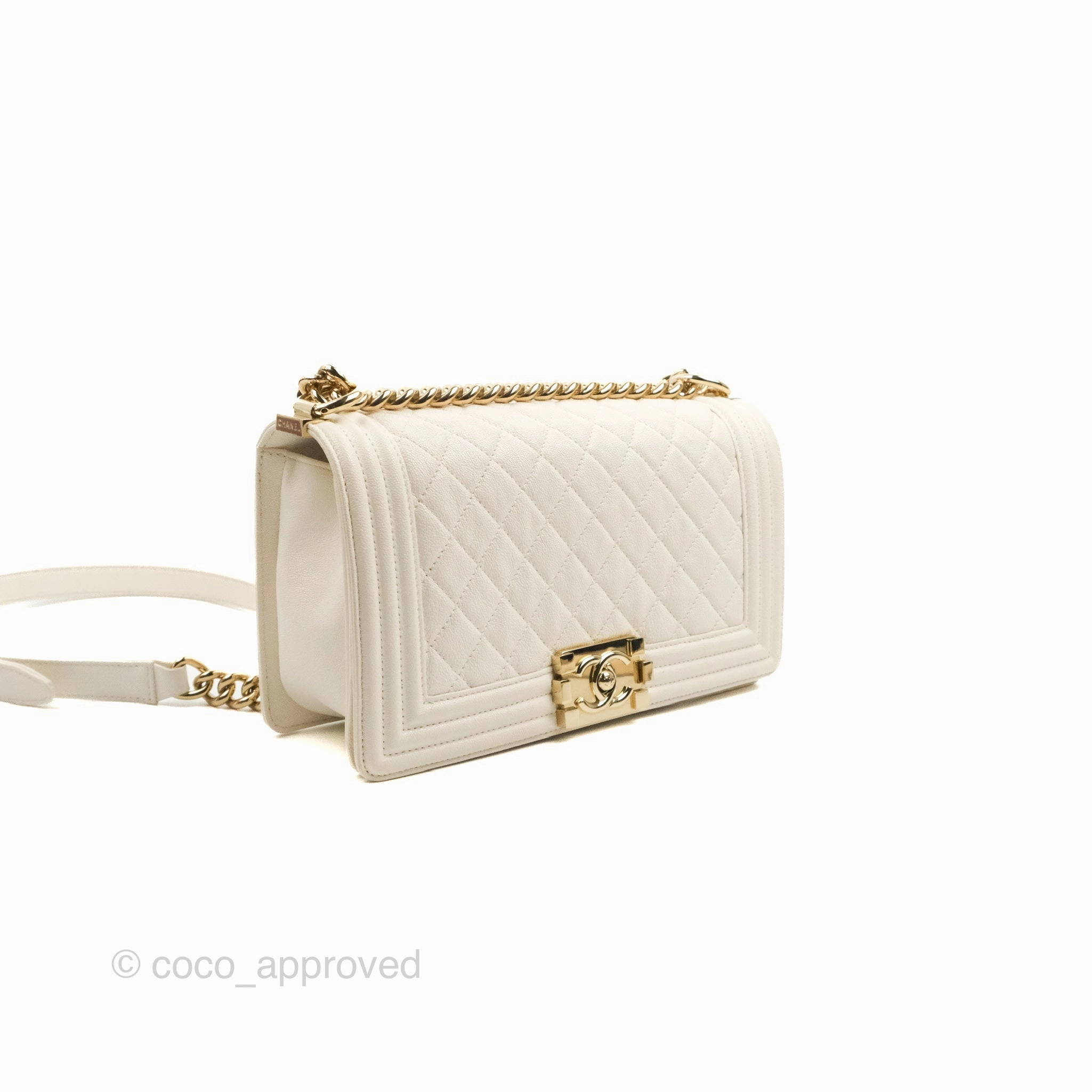 Chanel Quilted Medium Boy Ivory Caviar Gold Hardware