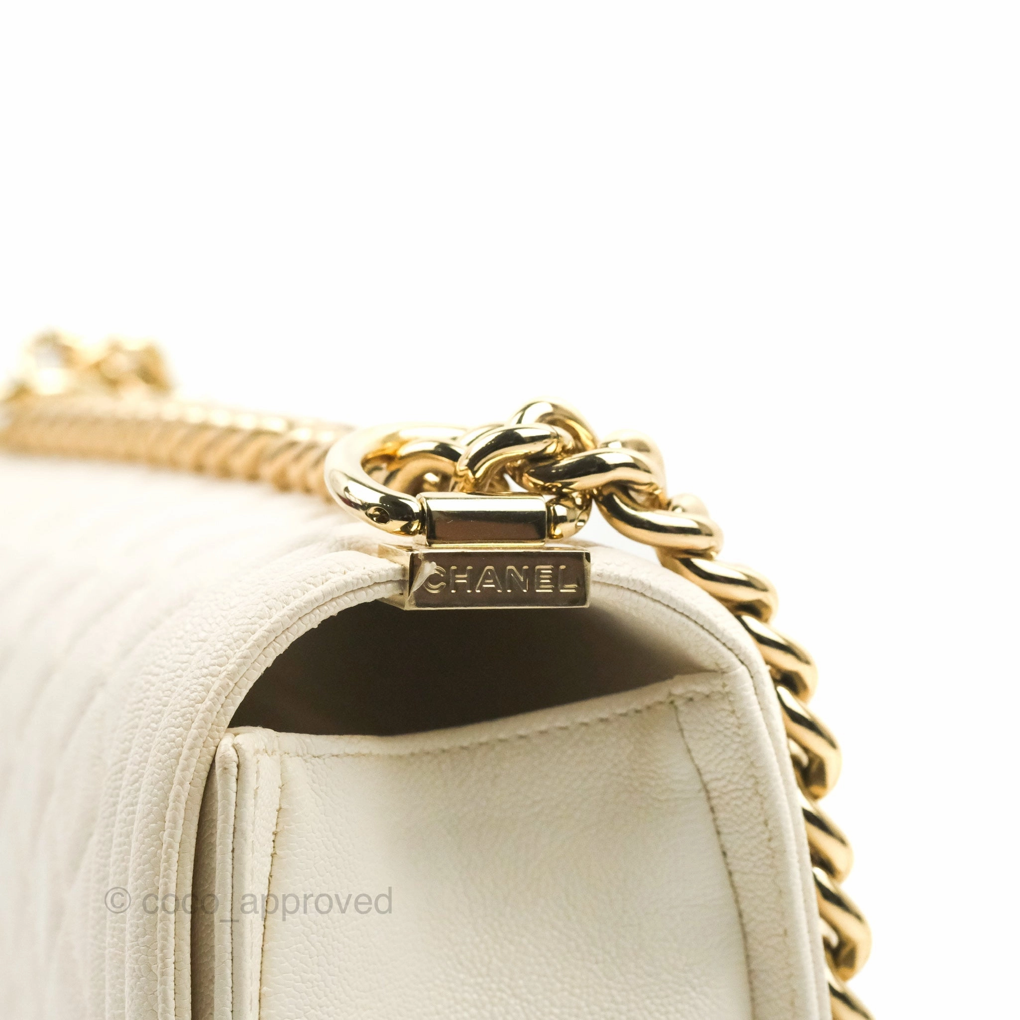 Chanel Quilted Medium Boy Ivory Caviar Gold Hardware