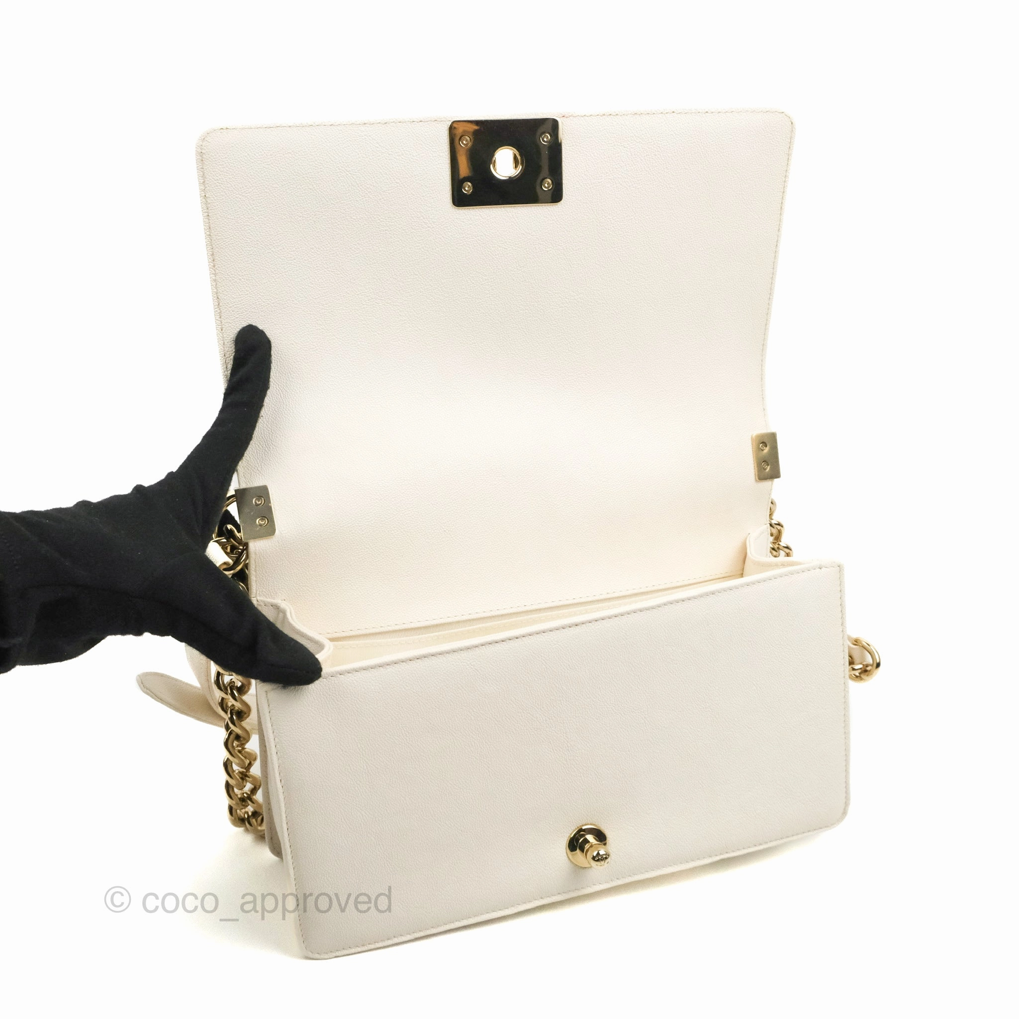 Chanel Quilted Medium Boy Ivory Caviar Gold Hardware