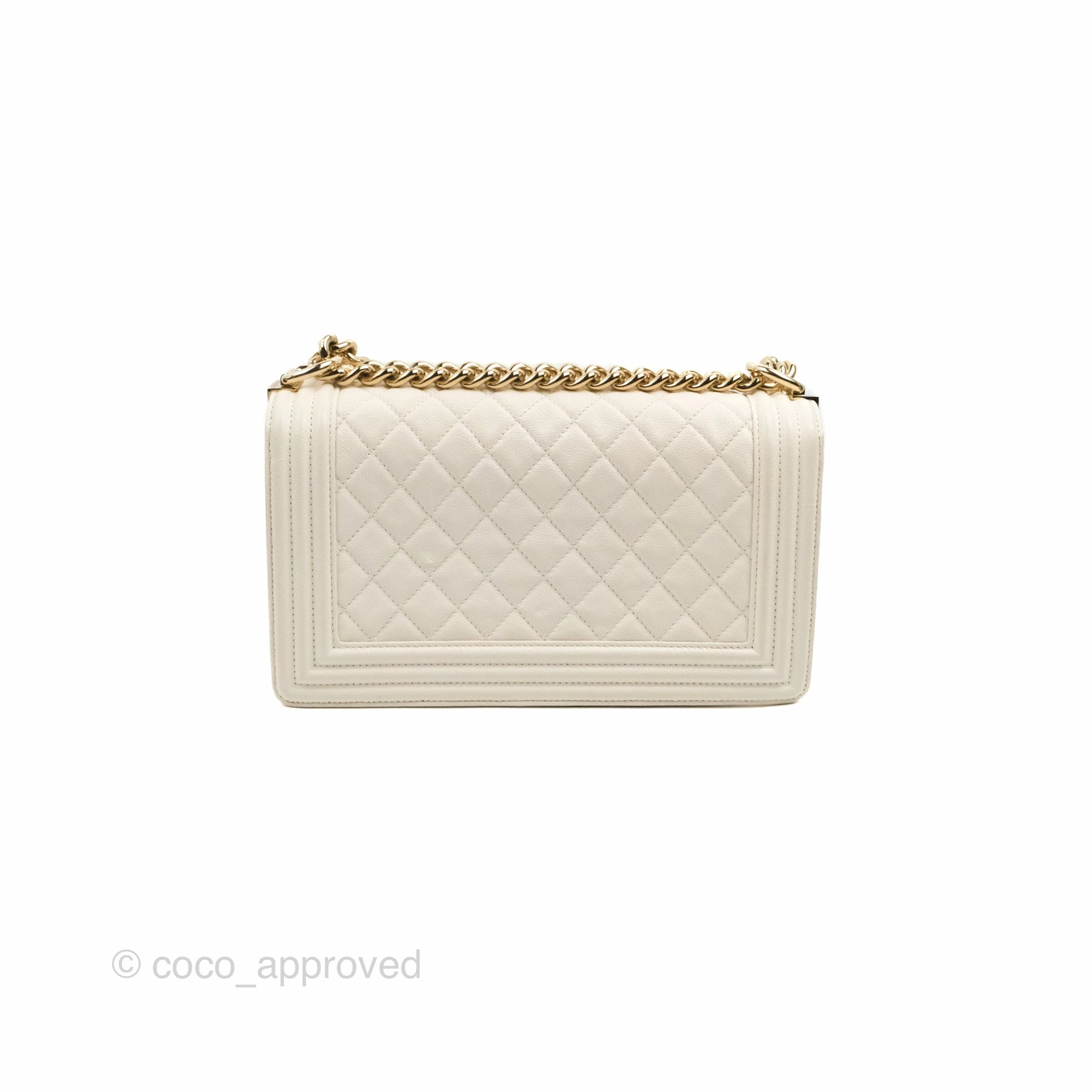 Chanel Quilted Medium Boy Ivory Caviar Gold Hardware