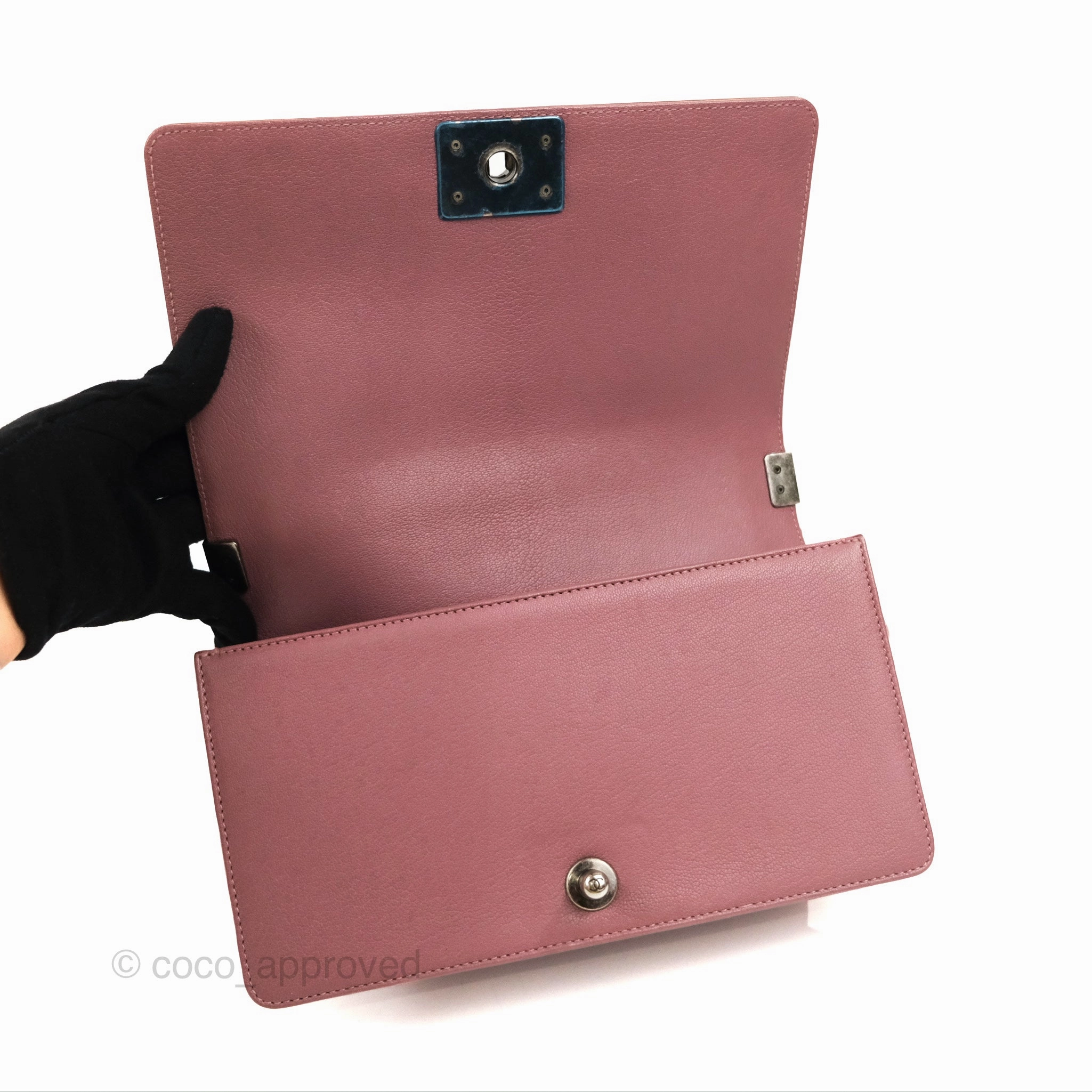 Chanel Quilted Medium Boy Plum Pink Calfskin Ruthenium Hardware