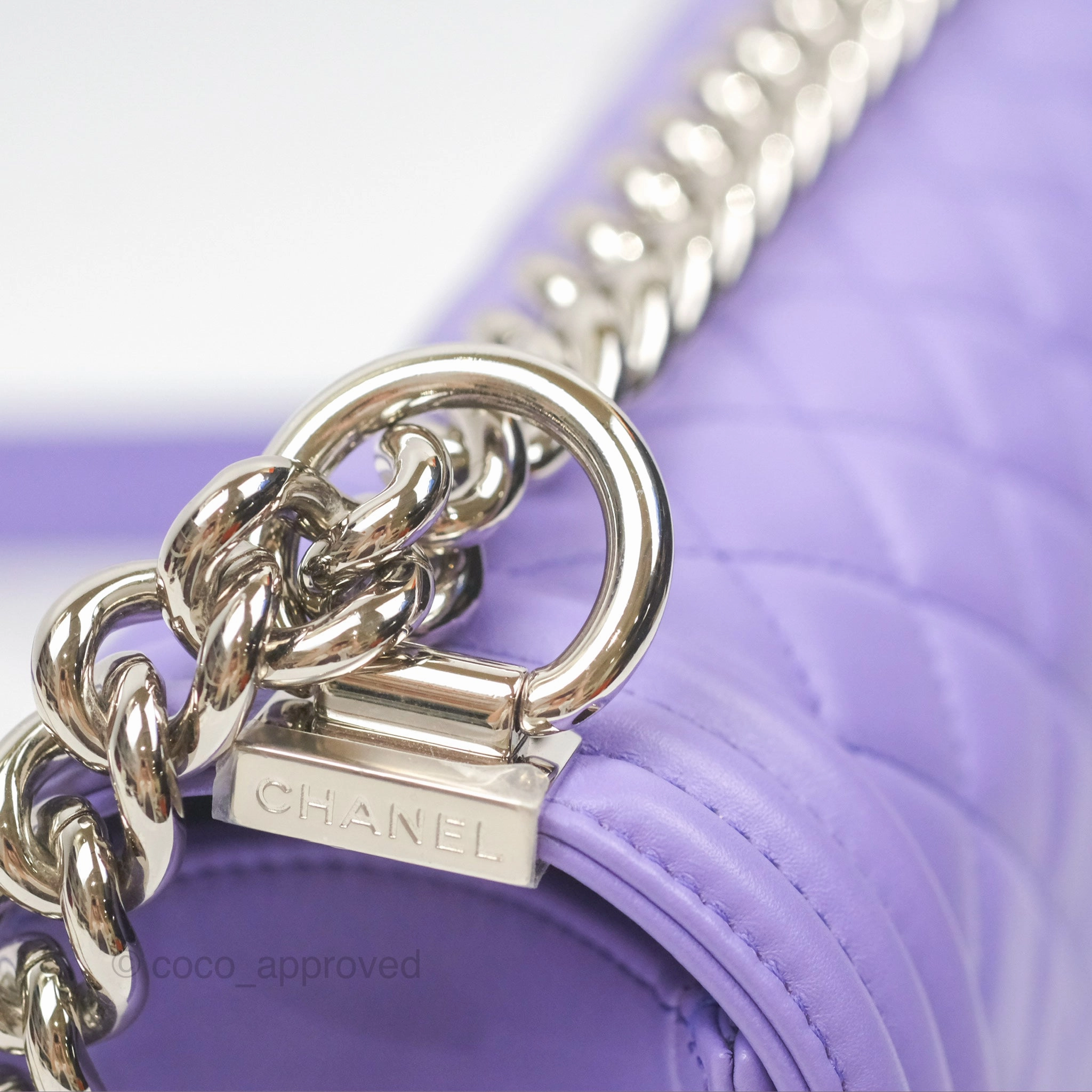 Chanel Quilted Medium Boy Purple Calfskin Silver Hardware