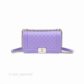 Chanel Quilted Medium Boy Purple Calfskin Silver Hardware
