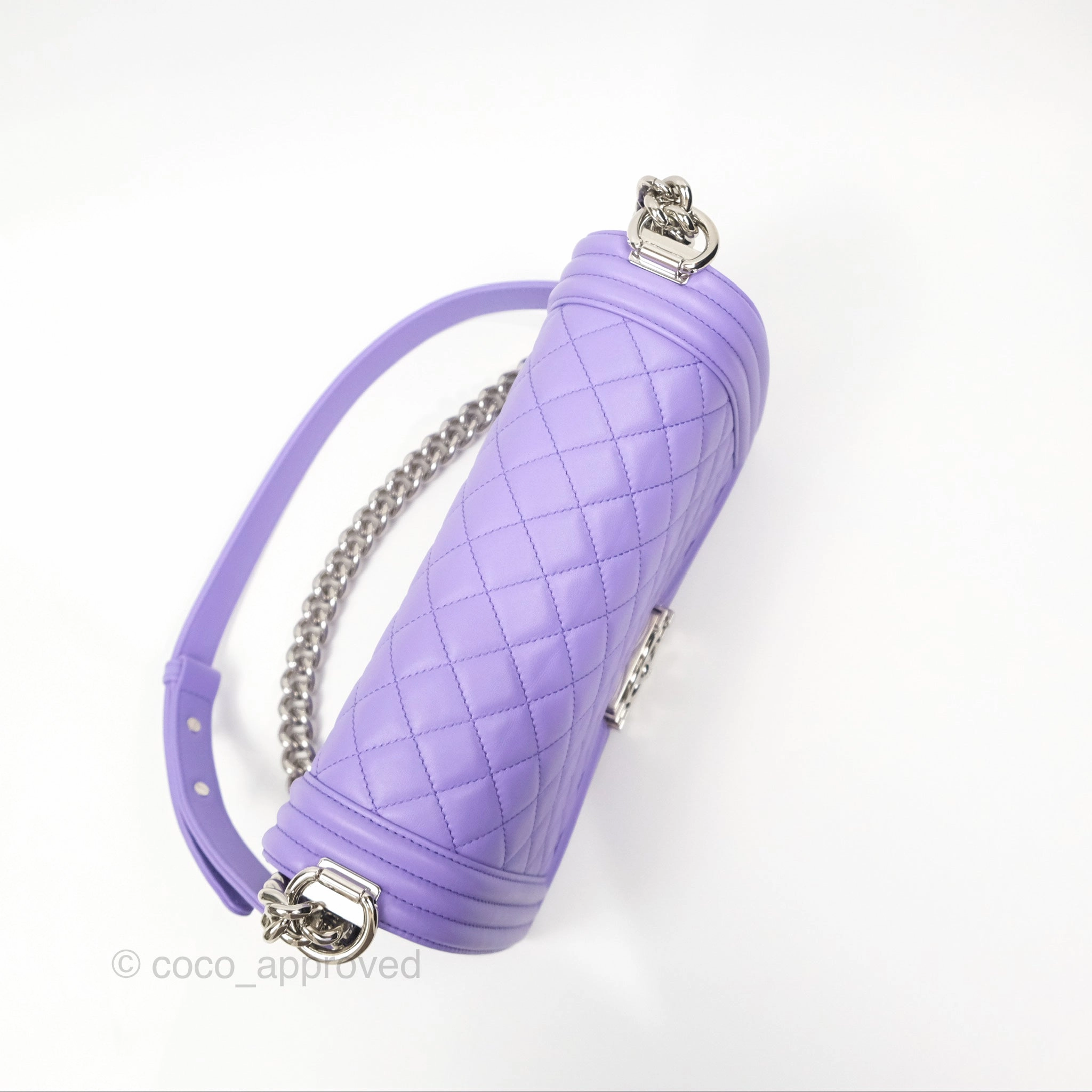 Chanel Quilted Medium Boy Purple Calfskin Silver Hardware