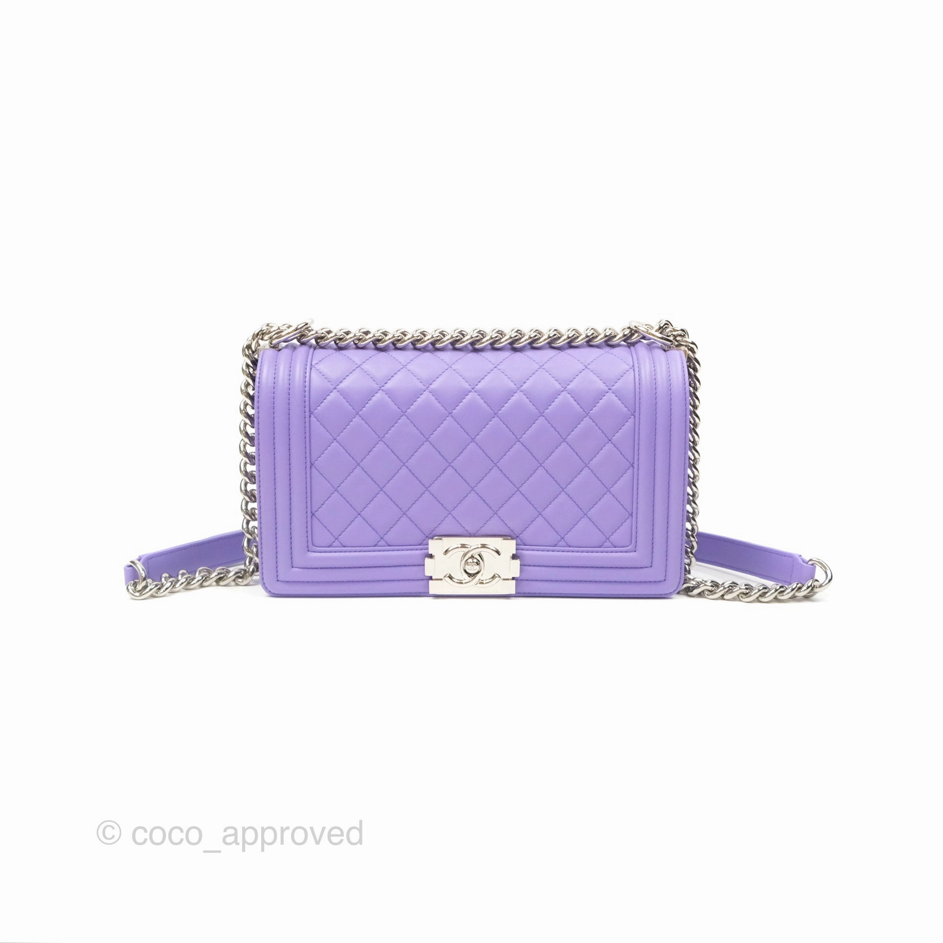 Chanel Quilted Medium Boy Purple Calfskin Silver Hardware