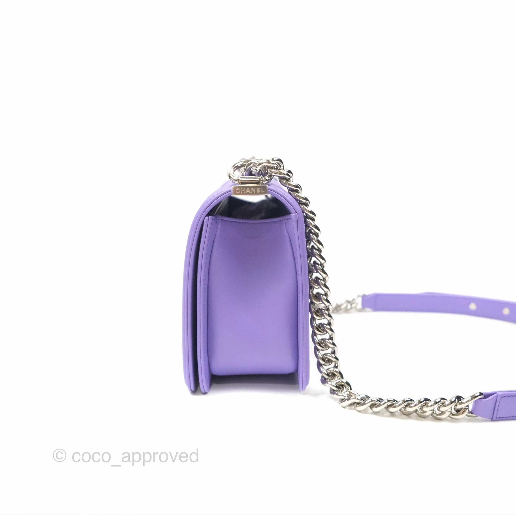 Chanel Quilted Medium Boy Purple Calfskin Silver Hardware