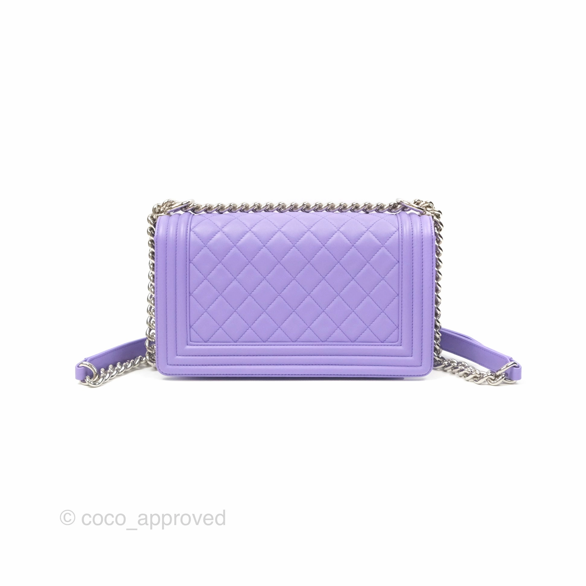 Chanel Quilted Medium Boy Purple Calfskin Silver Hardware