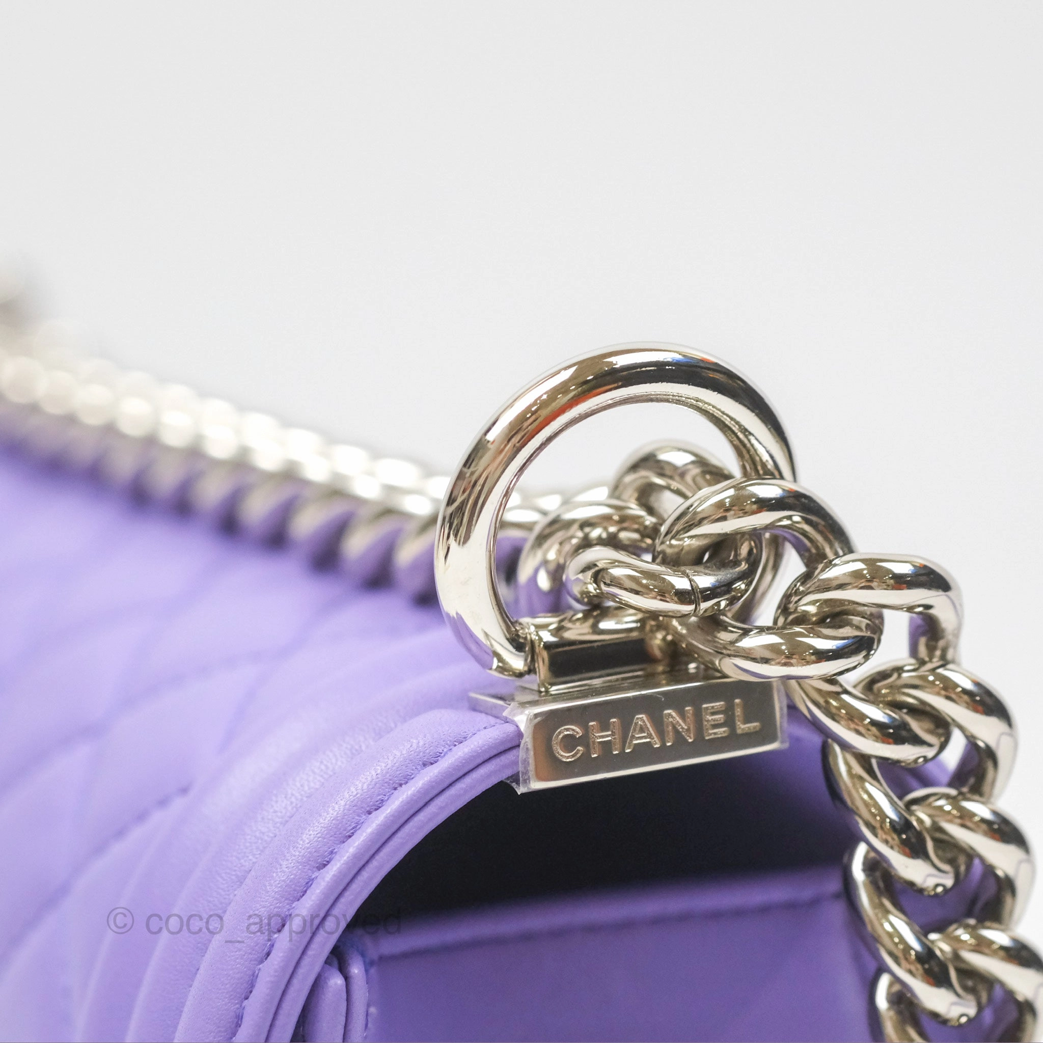 Chanel Quilted Medium Boy Purple Calfskin Silver Hardware