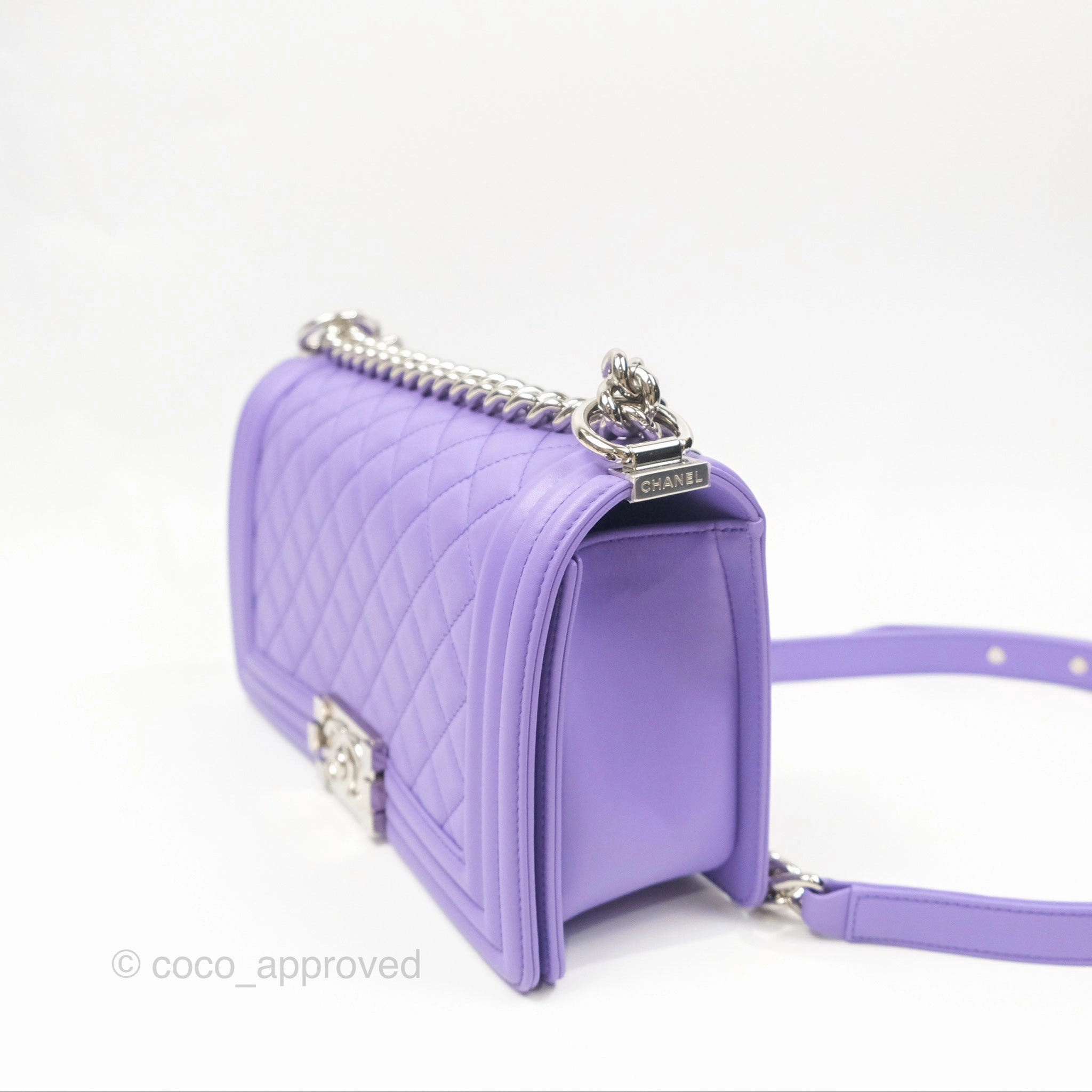 Chanel Quilted Medium Boy Purple Calfskin Silver Hardware