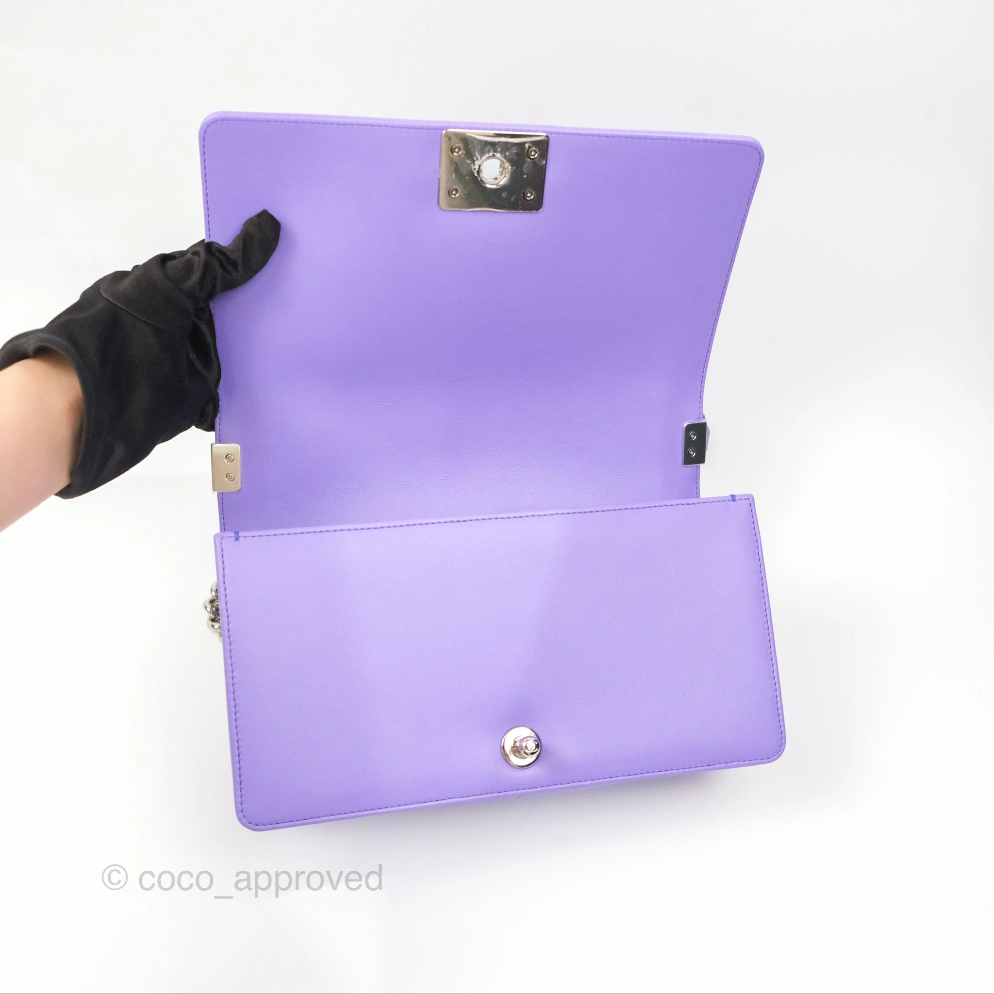 Chanel Quilted Medium Boy Purple Calfskin Silver Hardware