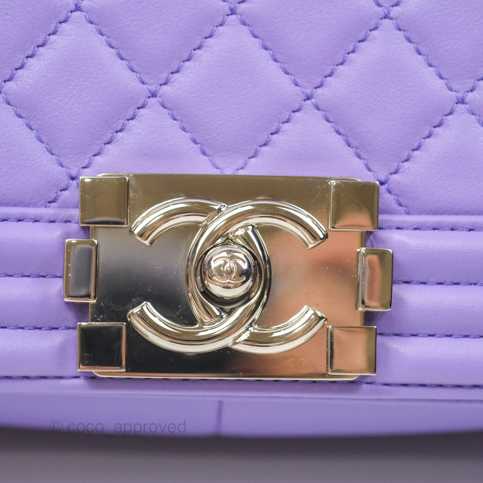 Chanel Quilted Medium Boy Purple Calfskin Silver Hardware