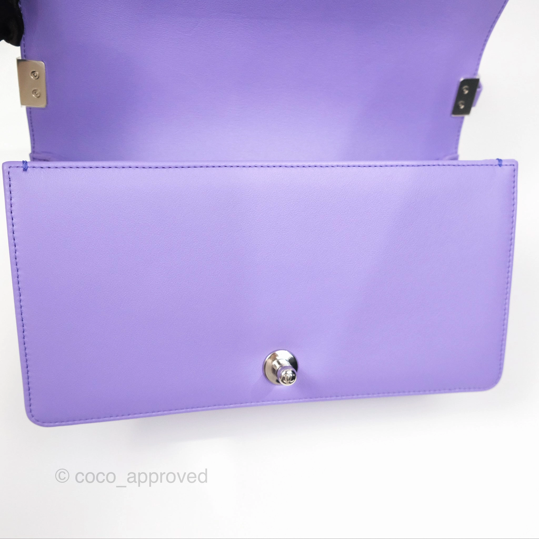 Chanel Quilted Medium Boy Purple Calfskin Silver Hardware