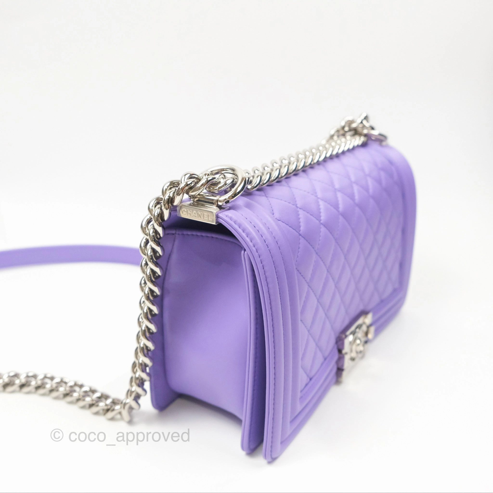 Chanel Quilted Medium Boy Purple Calfskin Silver Hardware