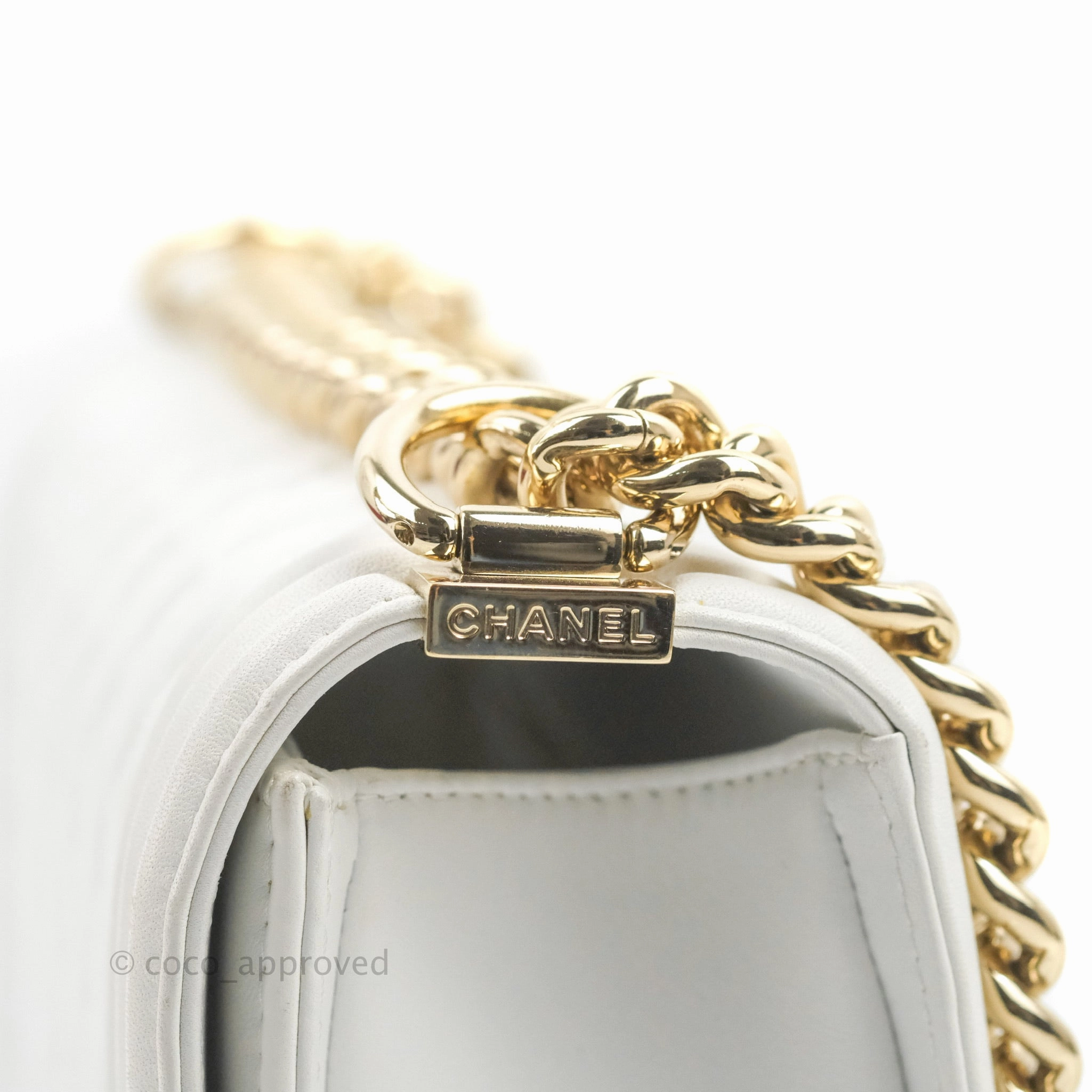 Chanel Quilted Medium Boy White Calfskin Gold Hardware