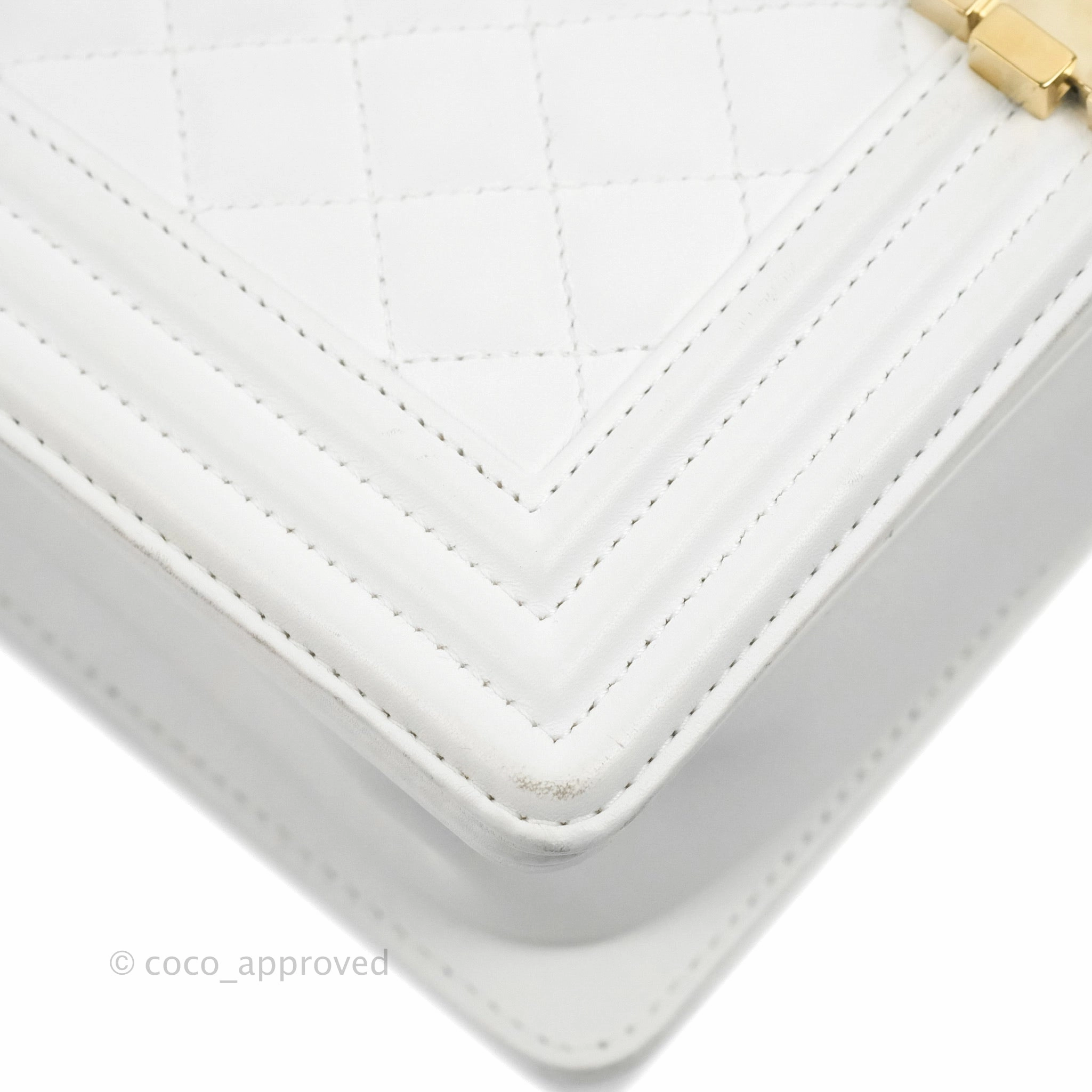 Chanel Quilted Medium Boy White Calfskin Gold Hardware