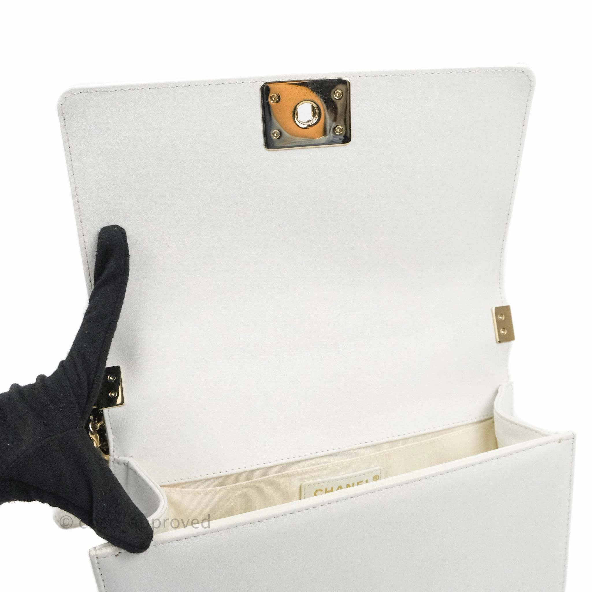 Chanel Quilted Medium Boy White Calfskin Gold Hardware