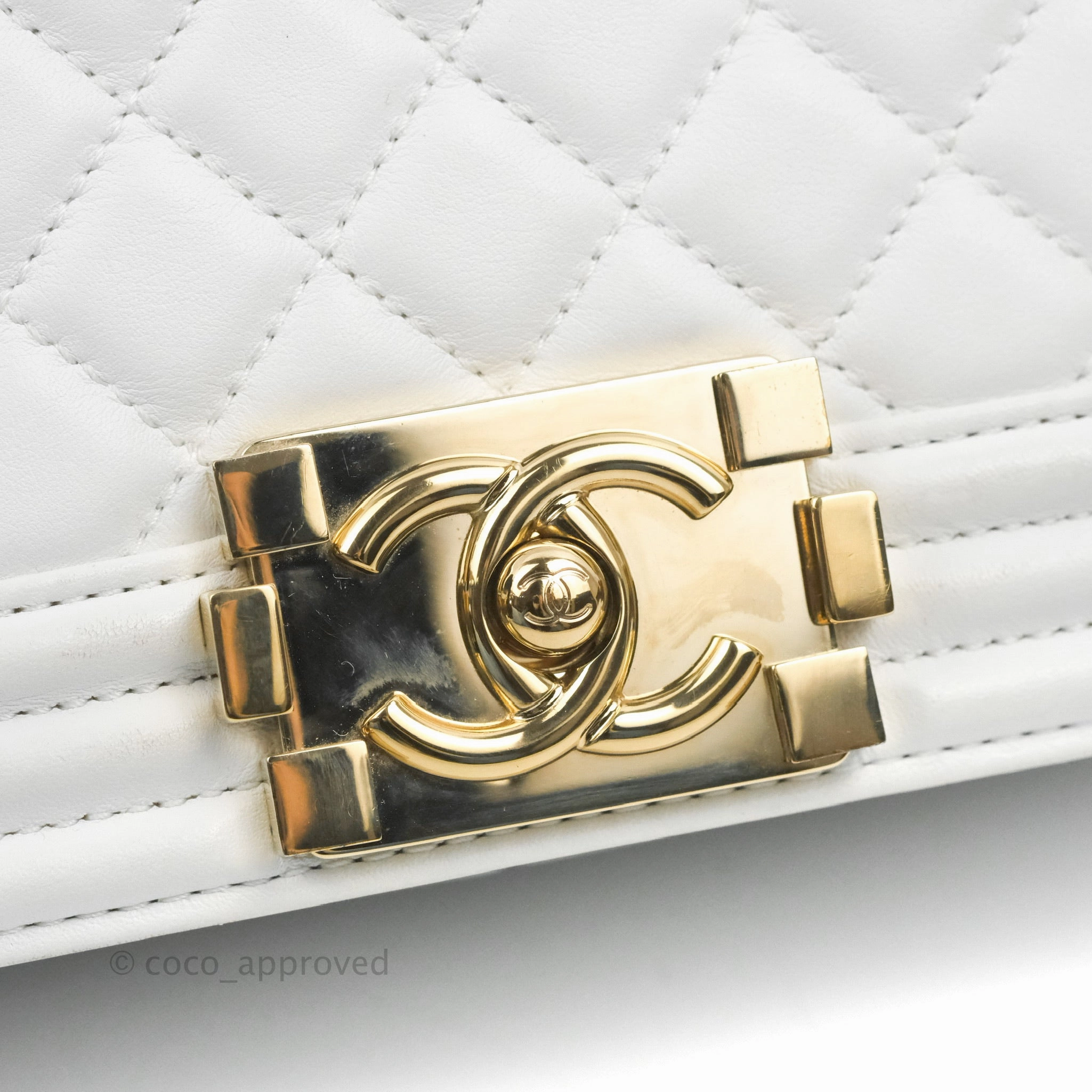 Chanel Quilted Medium Boy White Calfskin Gold Hardware