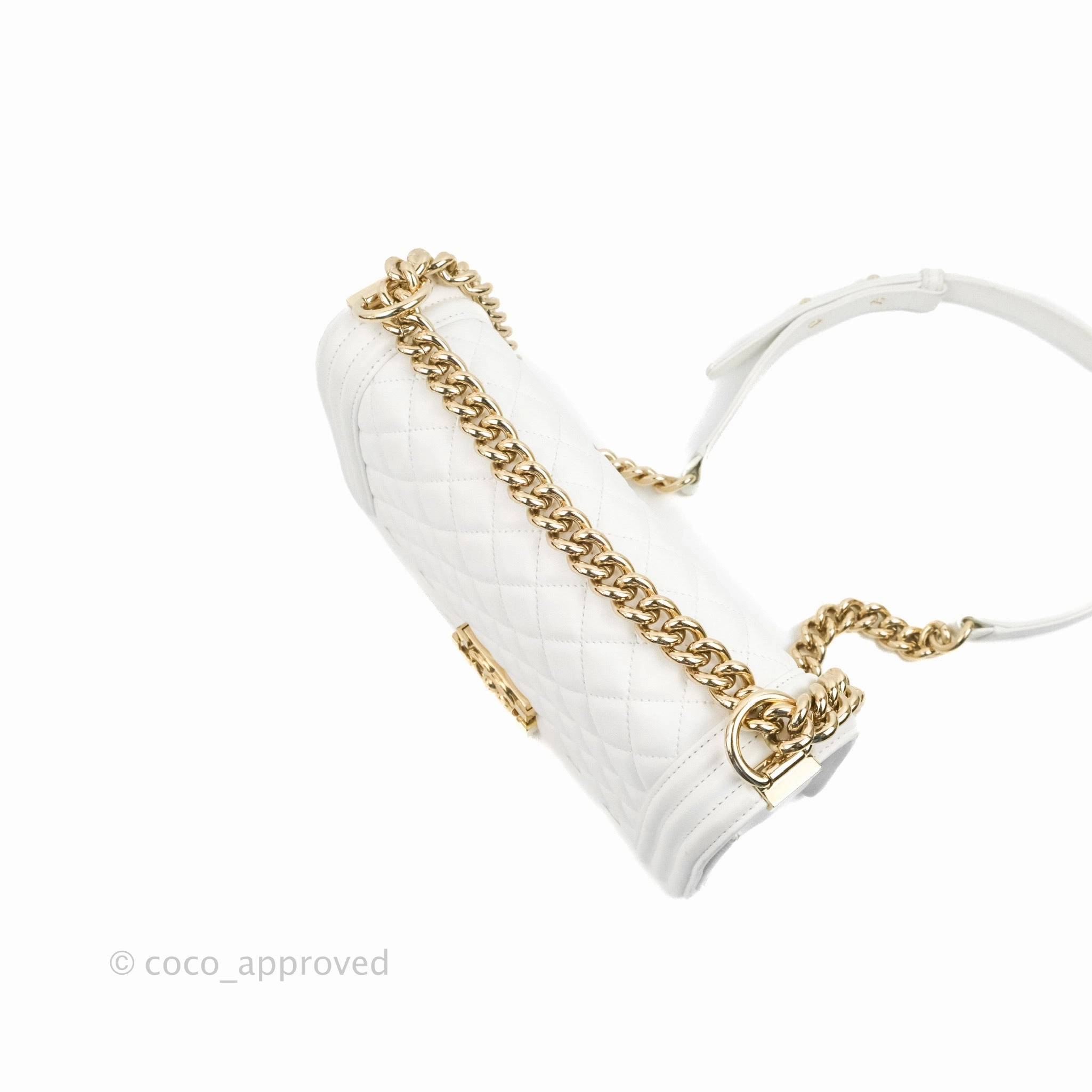Chanel Quilted Medium Boy White Calfskin Gold Hardware