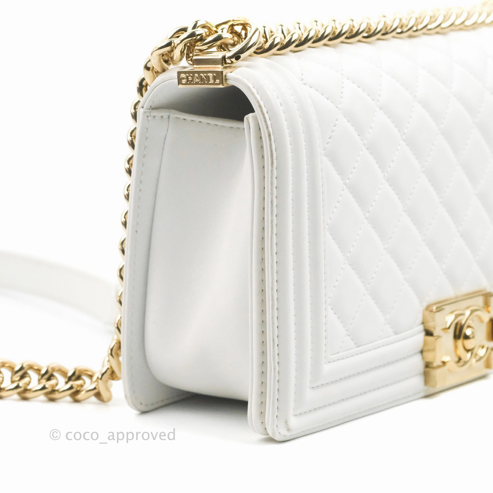 Chanel Quilted Medium Boy White Calfskin Gold Hardware