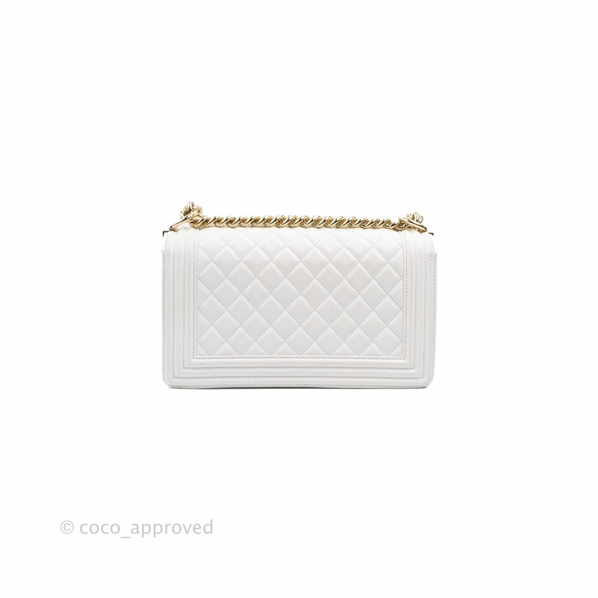 Chanel Quilted Medium Boy White Calfskin Gold Hardware