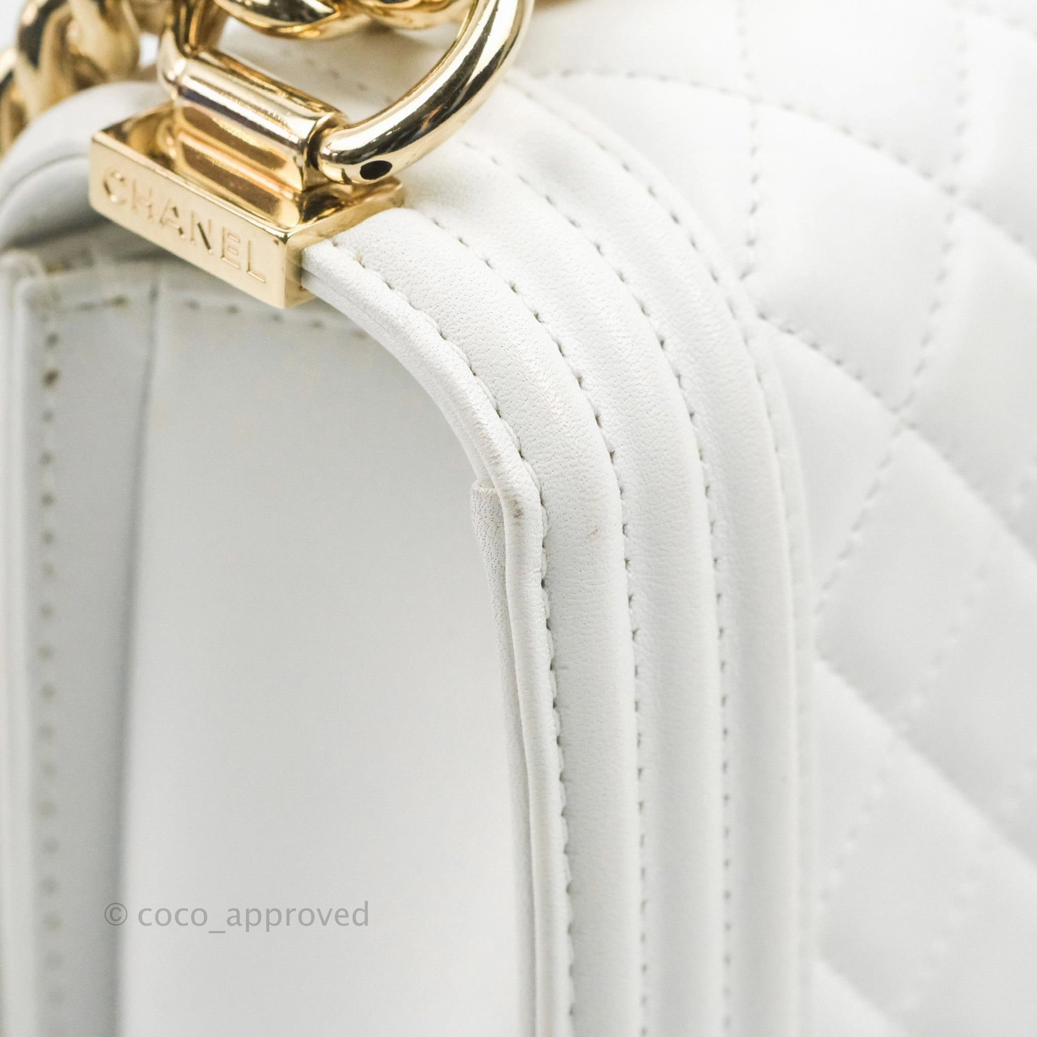 Chanel Quilted Medium Boy White Calfskin Gold Hardware