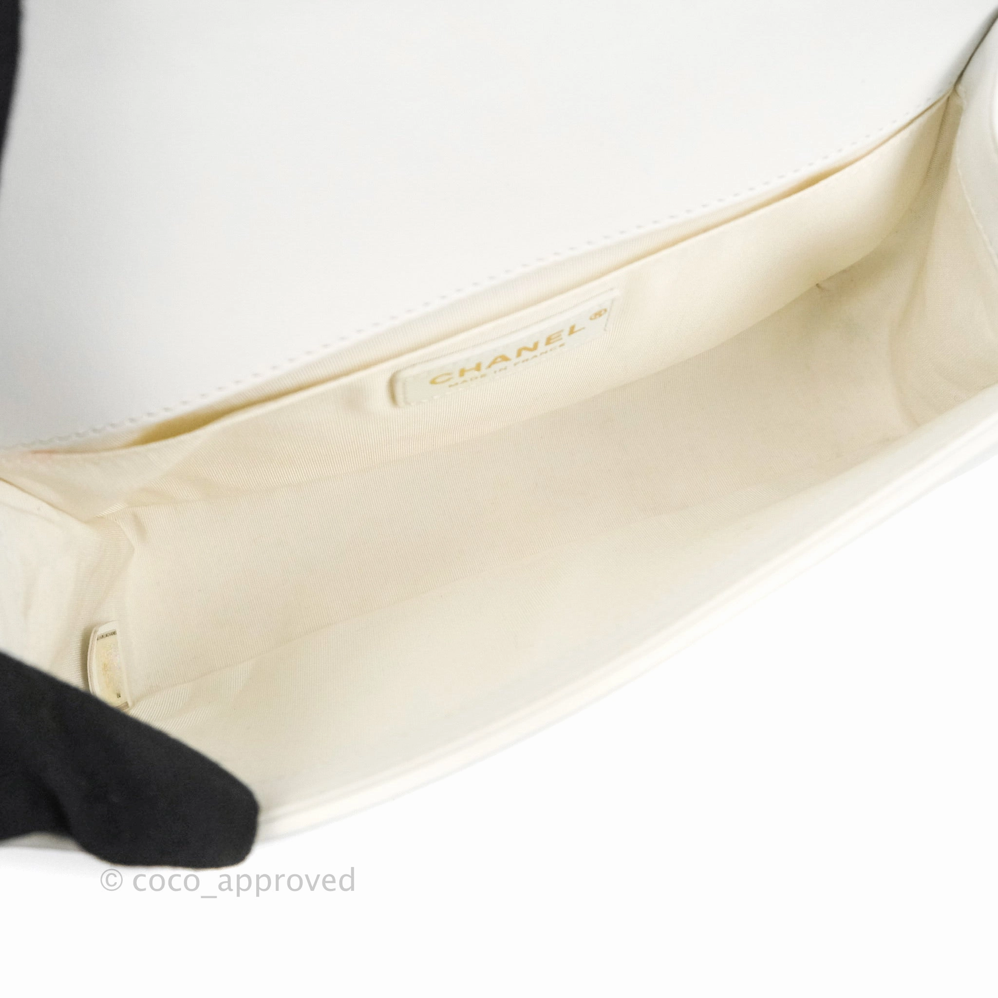 Chanel Quilted Medium Boy White Calfskin Gold Hardware