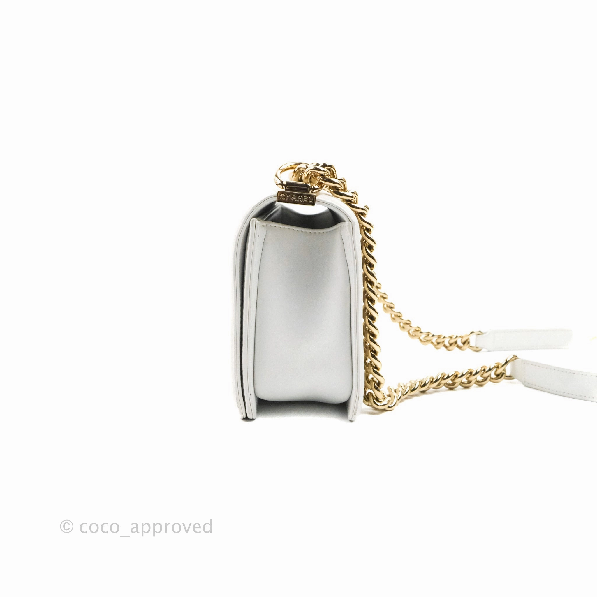 Chanel Quilted Medium Boy White Calfskin Gold Hardware