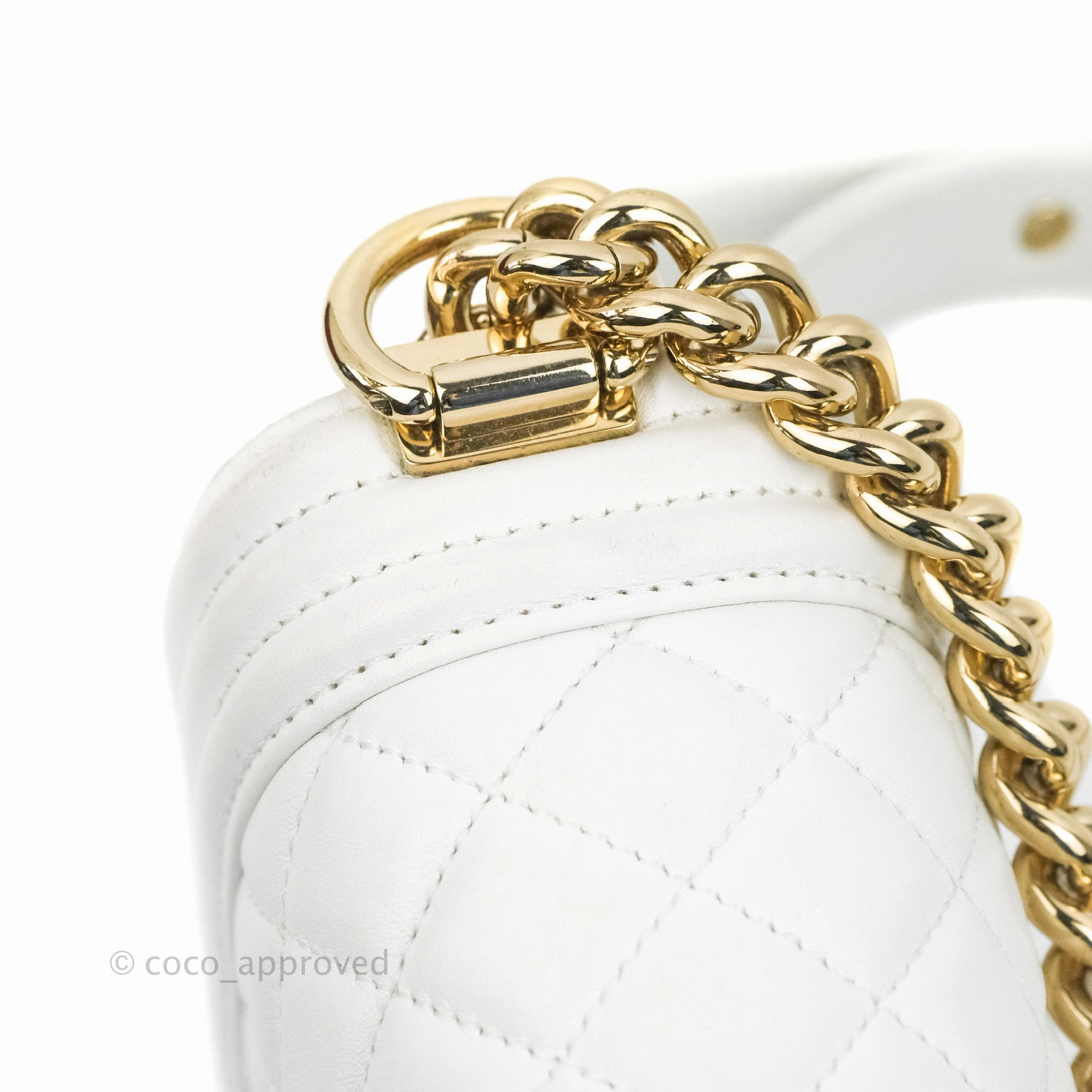 Chanel Quilted Medium Boy White Calfskin Gold Hardware