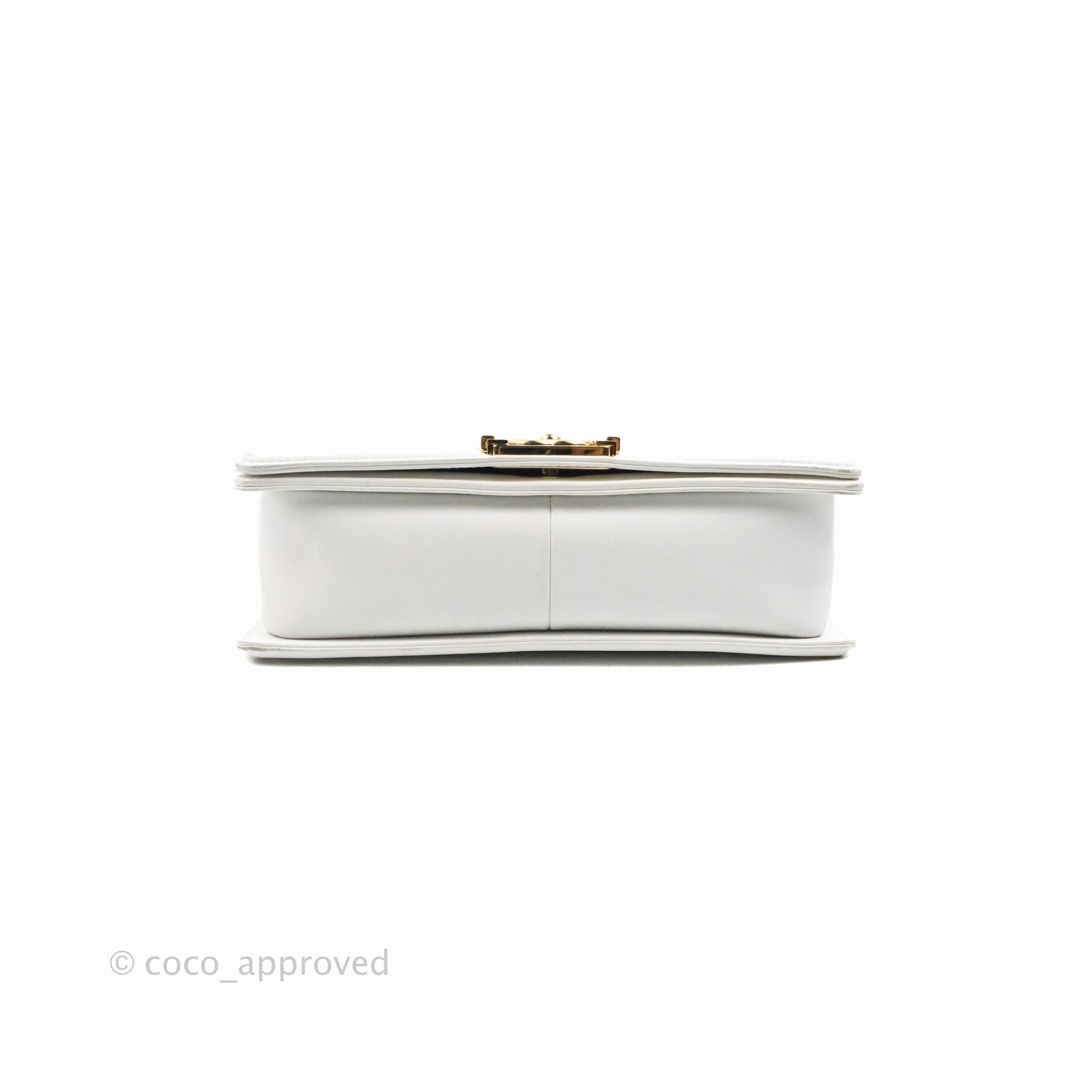 Chanel Quilted Medium Boy White Calfskin Gold Hardware