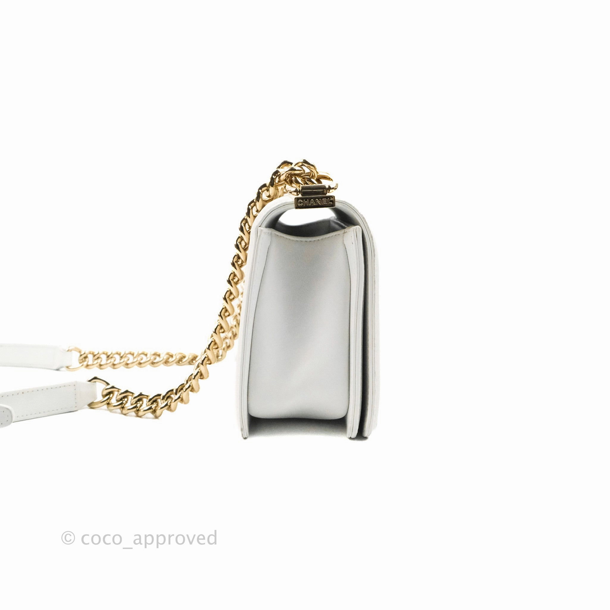 Chanel Quilted Medium Boy White Calfskin Gold Hardware