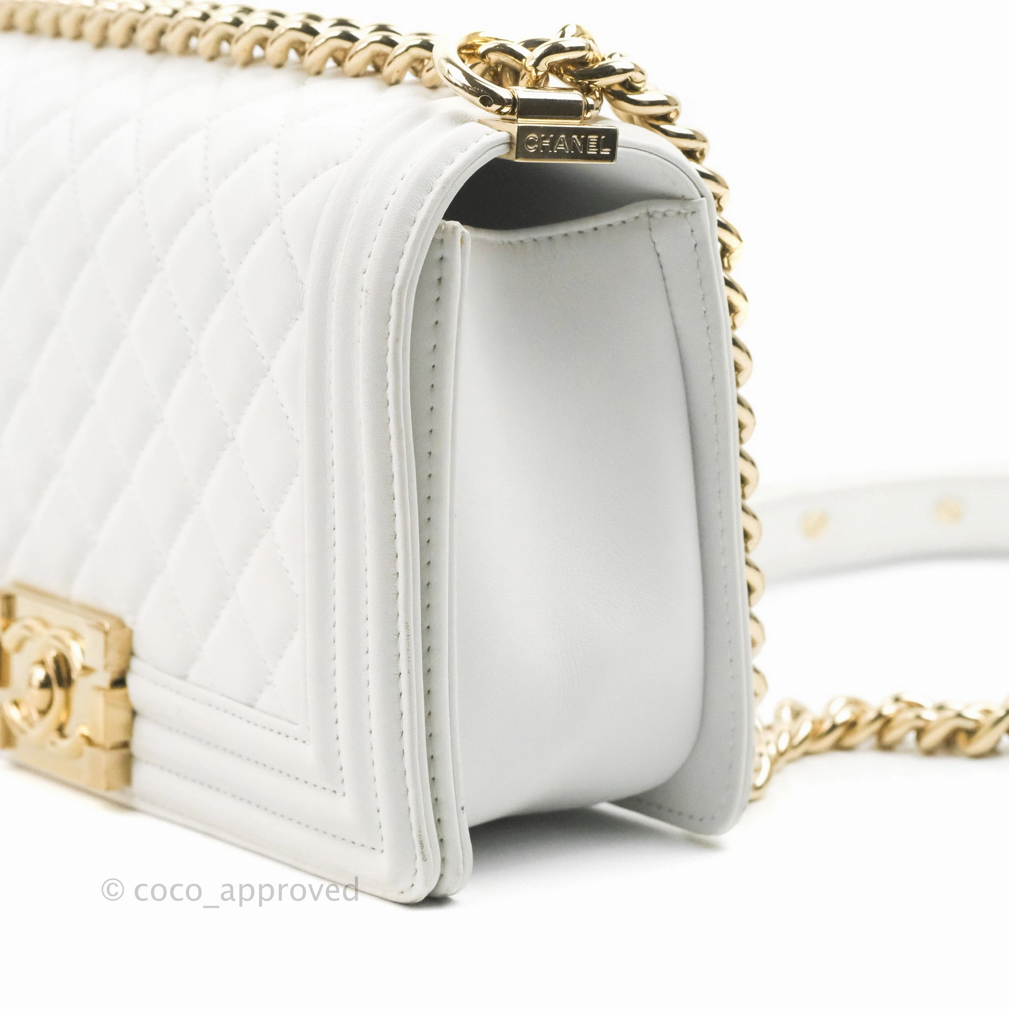 Chanel Quilted Medium Boy White Calfskin Gold Hardware