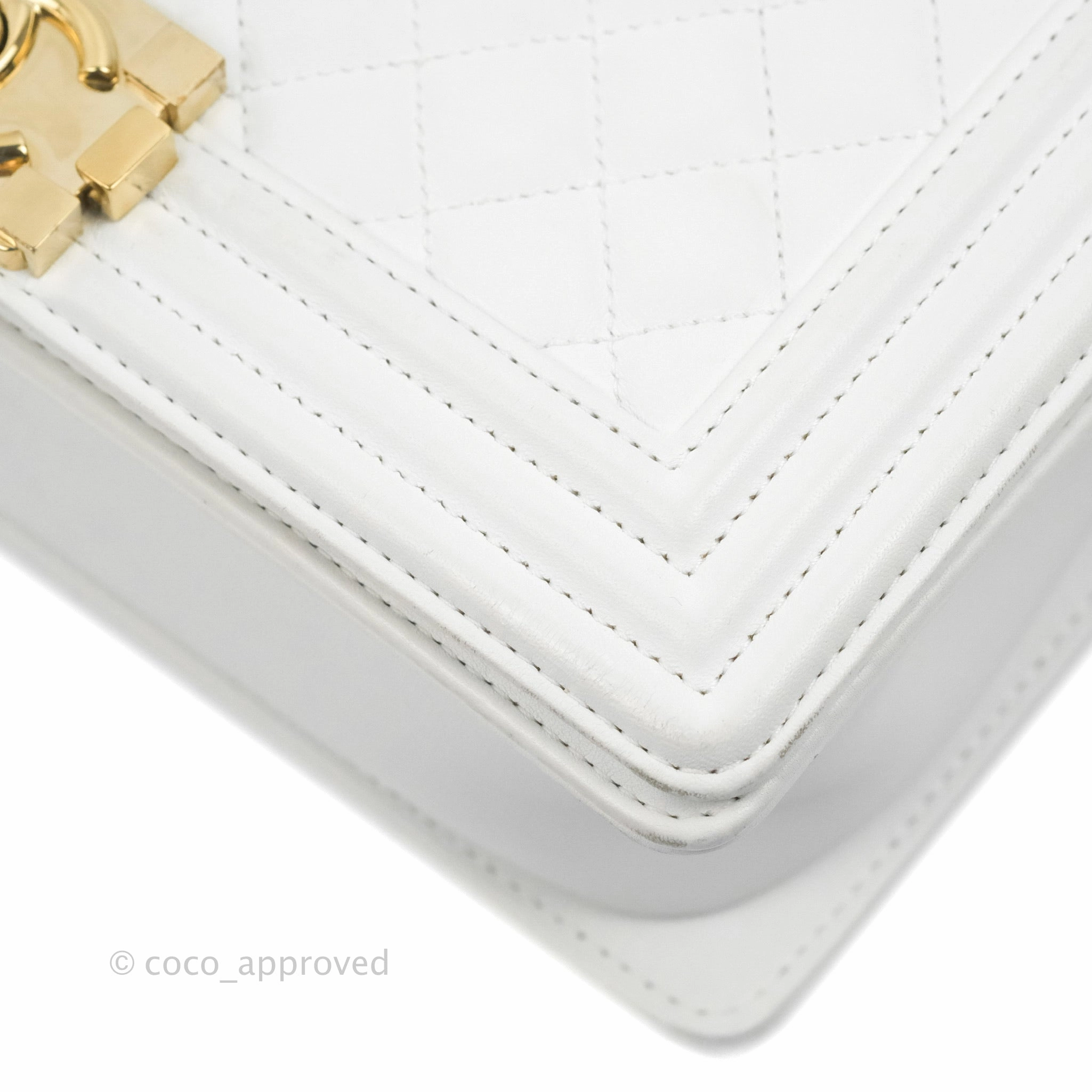 Chanel Quilted Medium Boy White Calfskin Gold Hardware