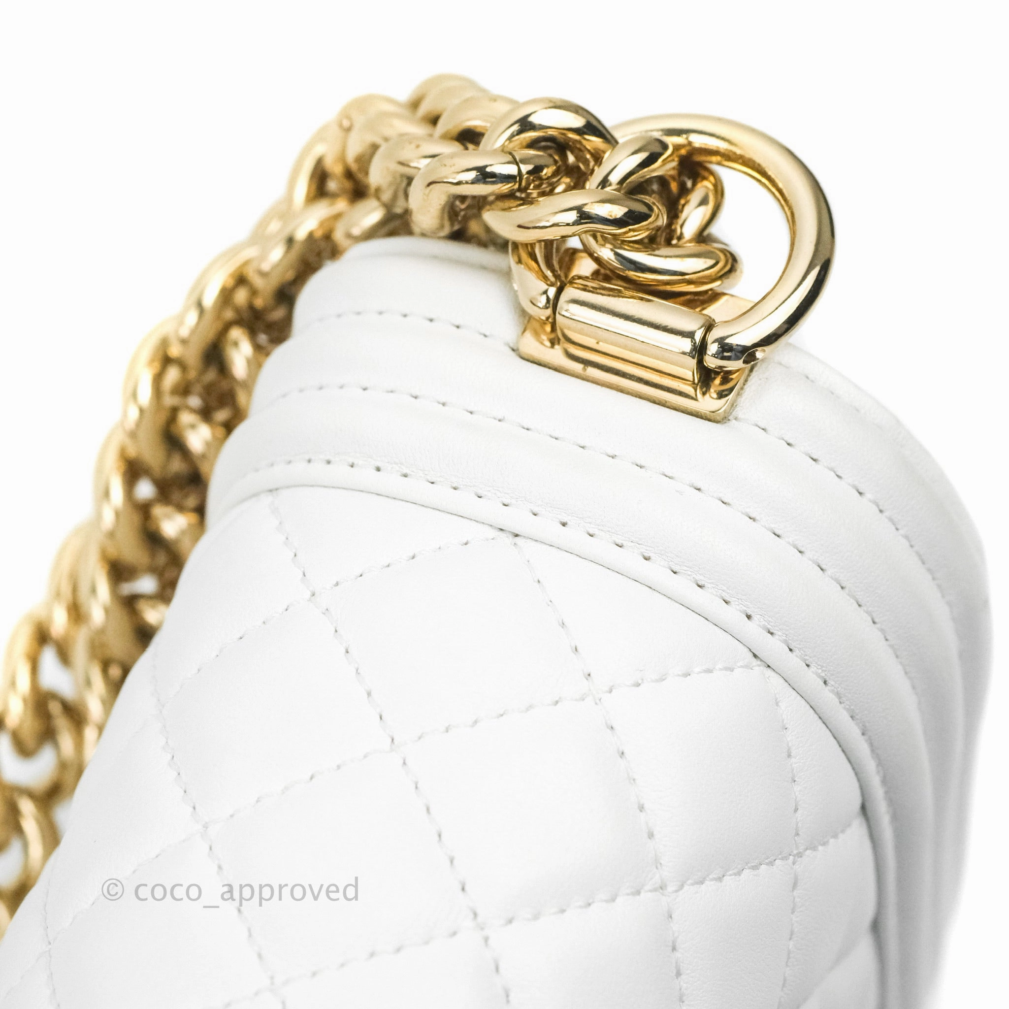Chanel Quilted Medium Boy White Calfskin Gold Hardware