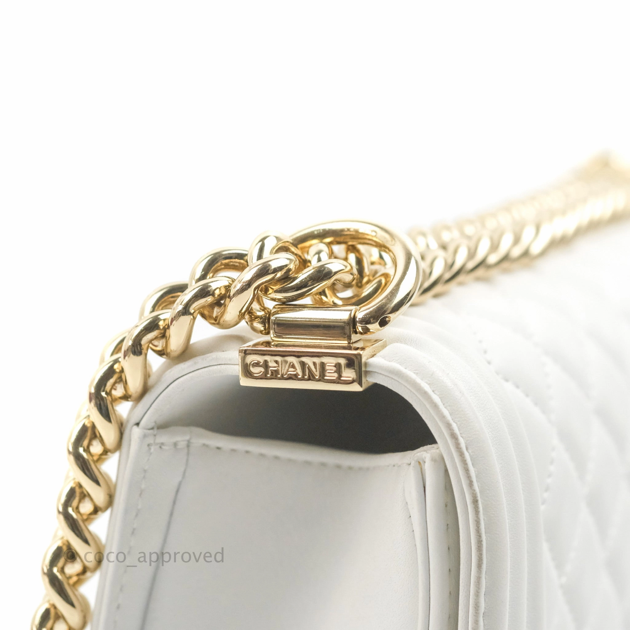 Chanel Quilted Medium Boy White Calfskin Gold Hardware