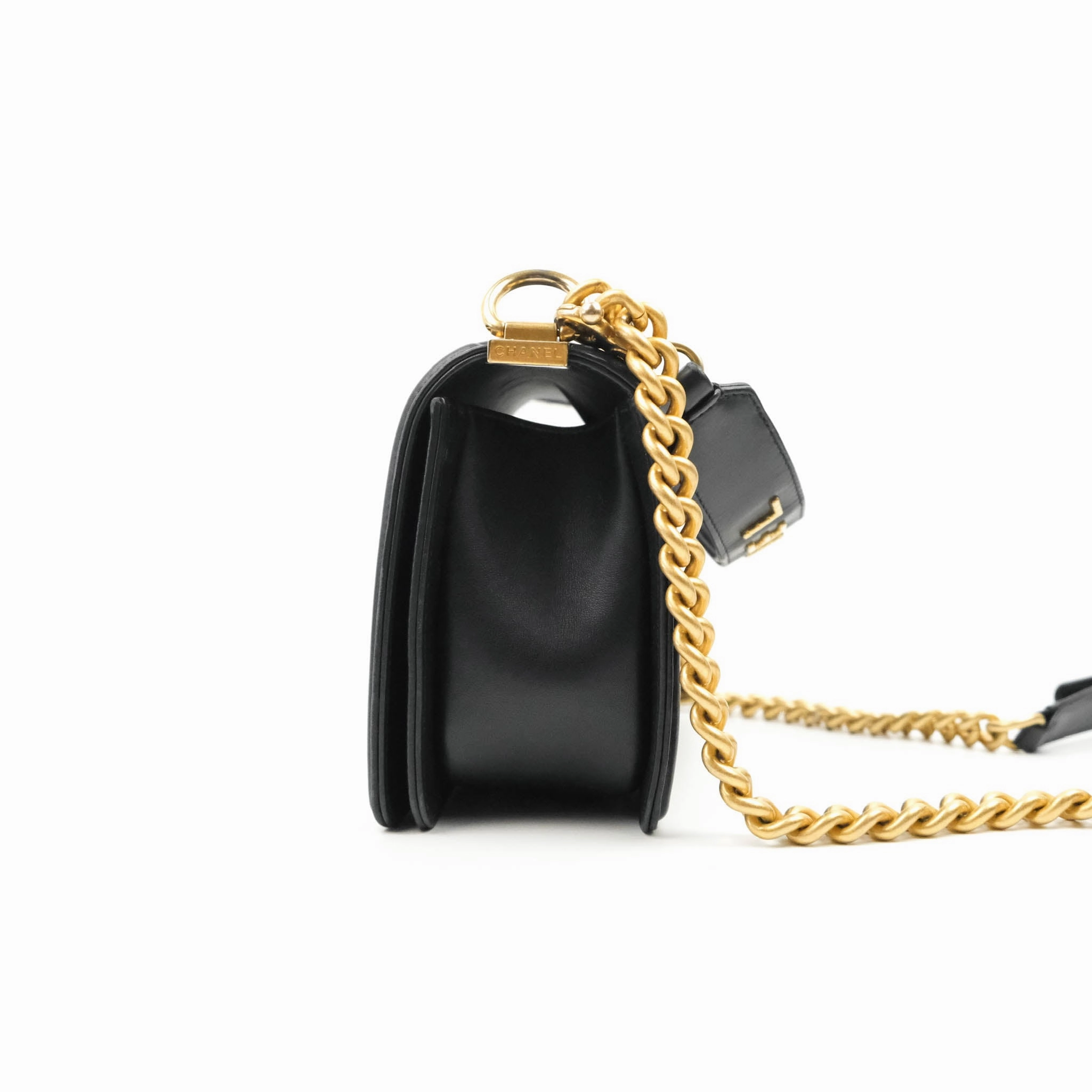 Chanel Quilted Medium Boy with Logo Handle Black Calfskin 2021 Cruise