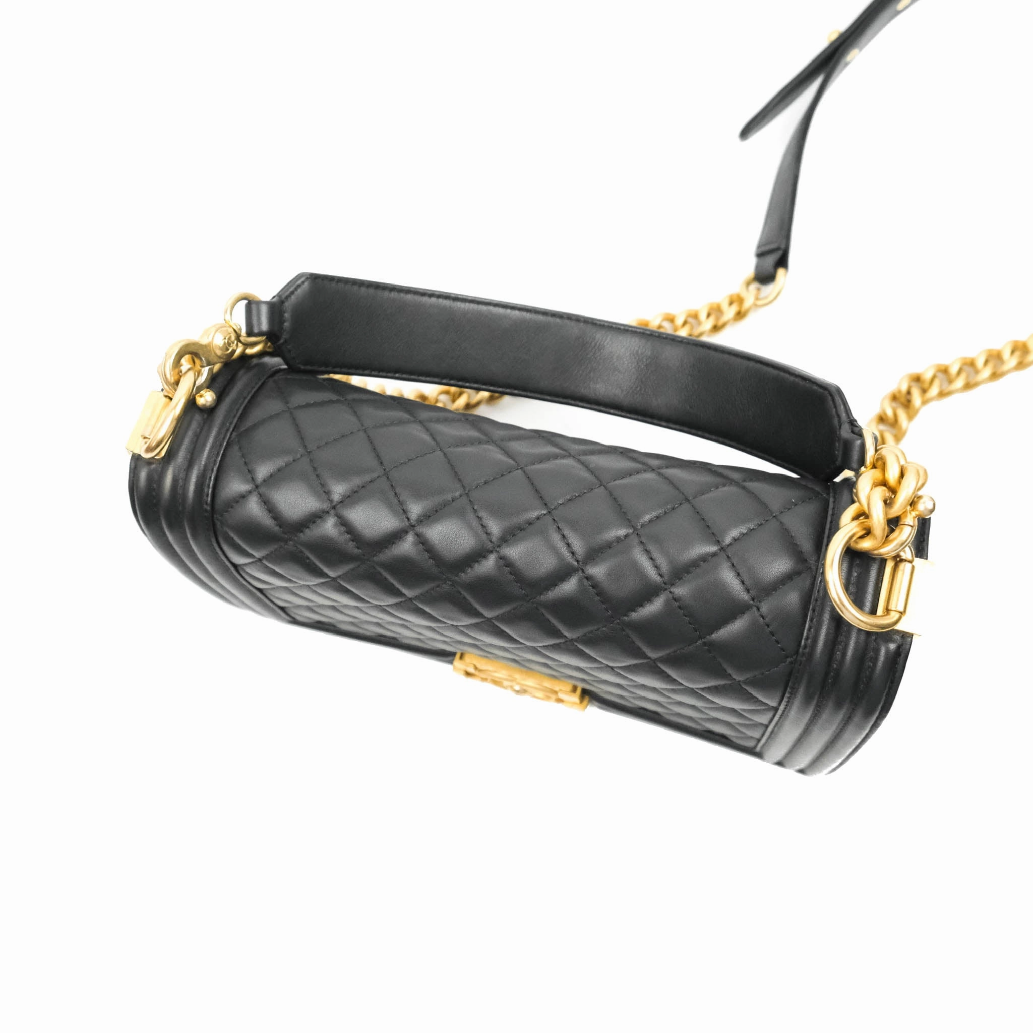Chanel Quilted Medium Boy with Logo Handle Black Calfskin 2021 Cruise
